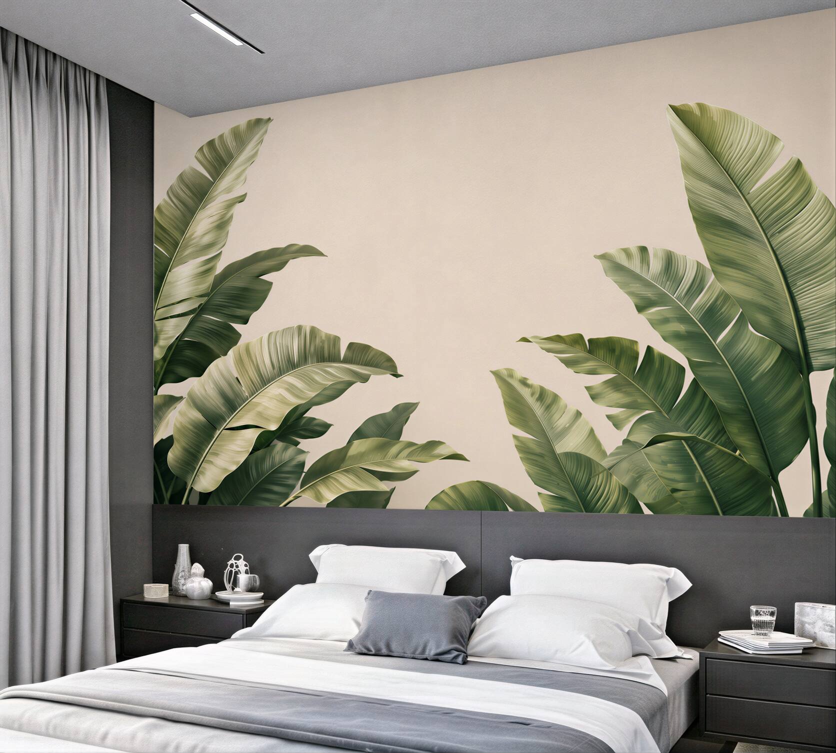 Fototapeta liście bananowca zielone na beżowym tle tropikalna?v23