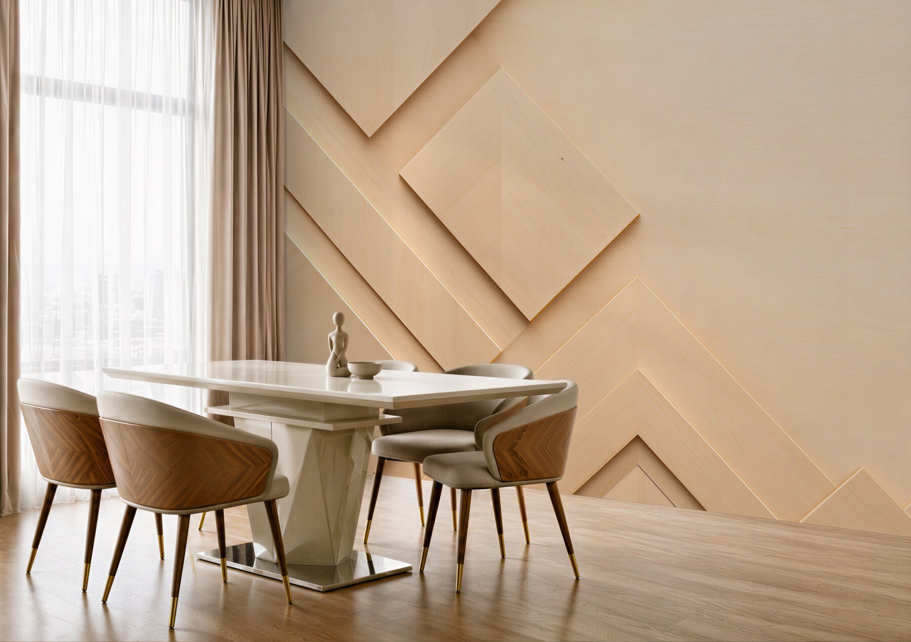 Fototapeta geometryczne panele drewniane beżowe nowoczesne 3D?v23