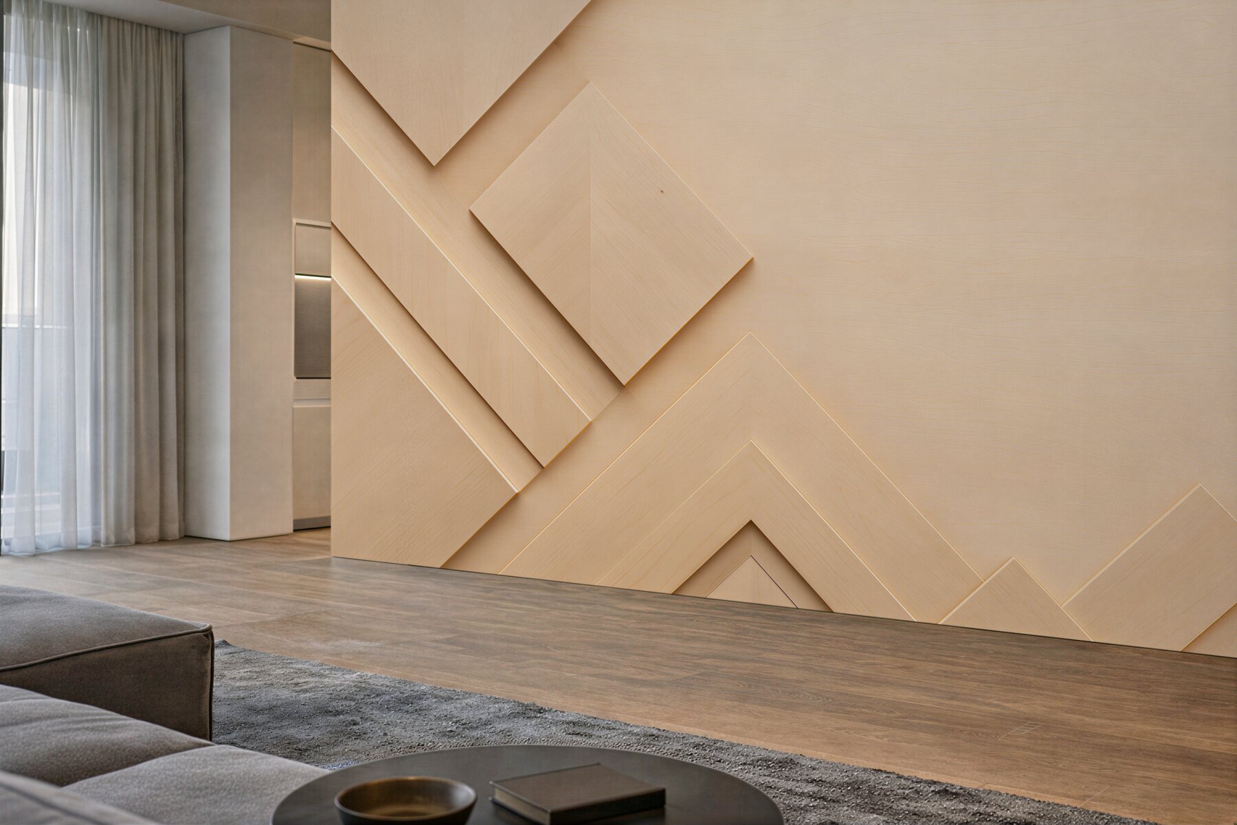 Fototapeta geometryczne panele drewniane beżowe nowoczesne 3D?v23