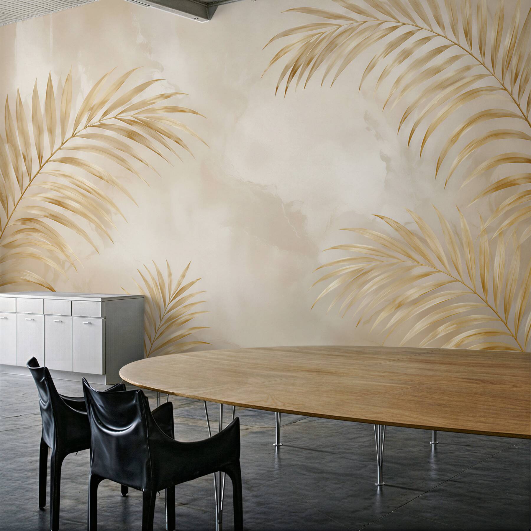 Fototapeta złote liście palmowe na beżowym tle elegancka do salonu?v23