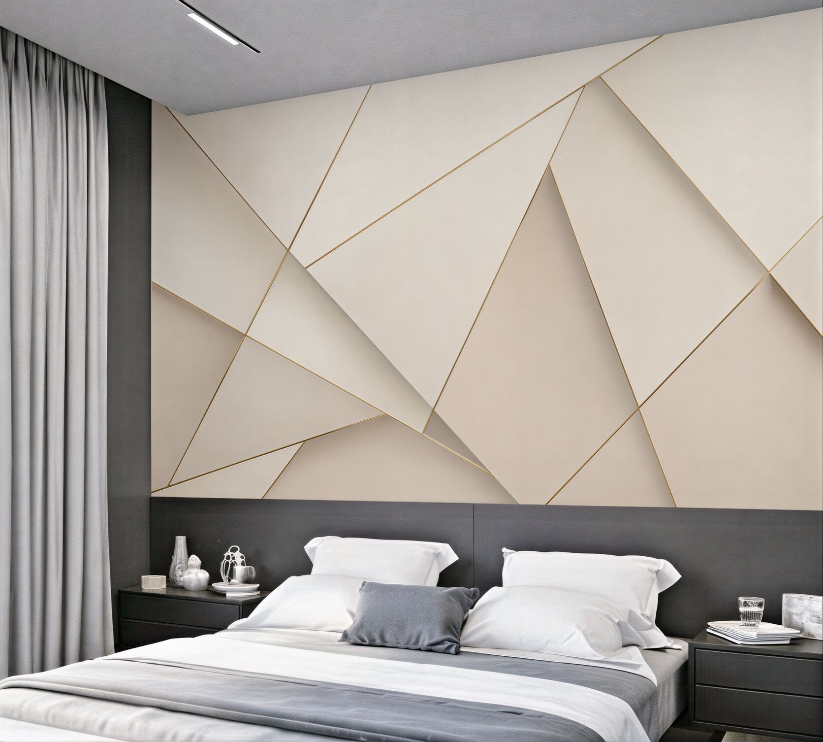 Fototapeta geometryczna abstrakcja beżowa ze złotymi liniami?v23