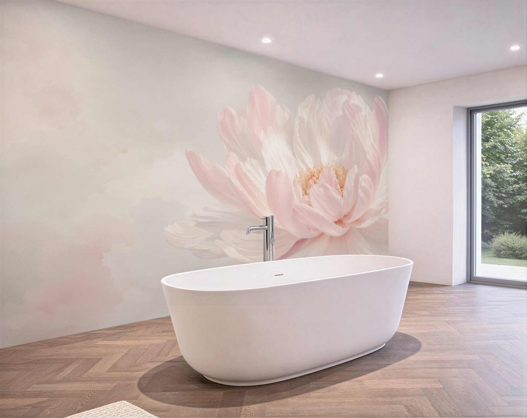 Fototapeta kwiat piwonii pudrowy róż na jasnym tle elegancka i subtelna?v23