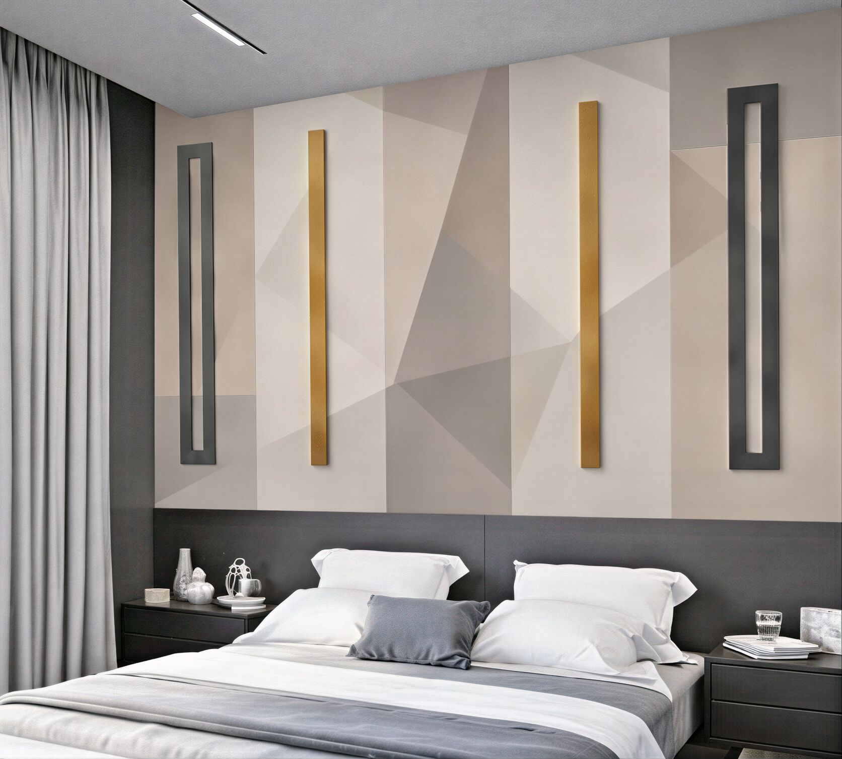 Fototapeta geometryczna 3D beżowa ze złotymi akcentami nowoczesna?v23