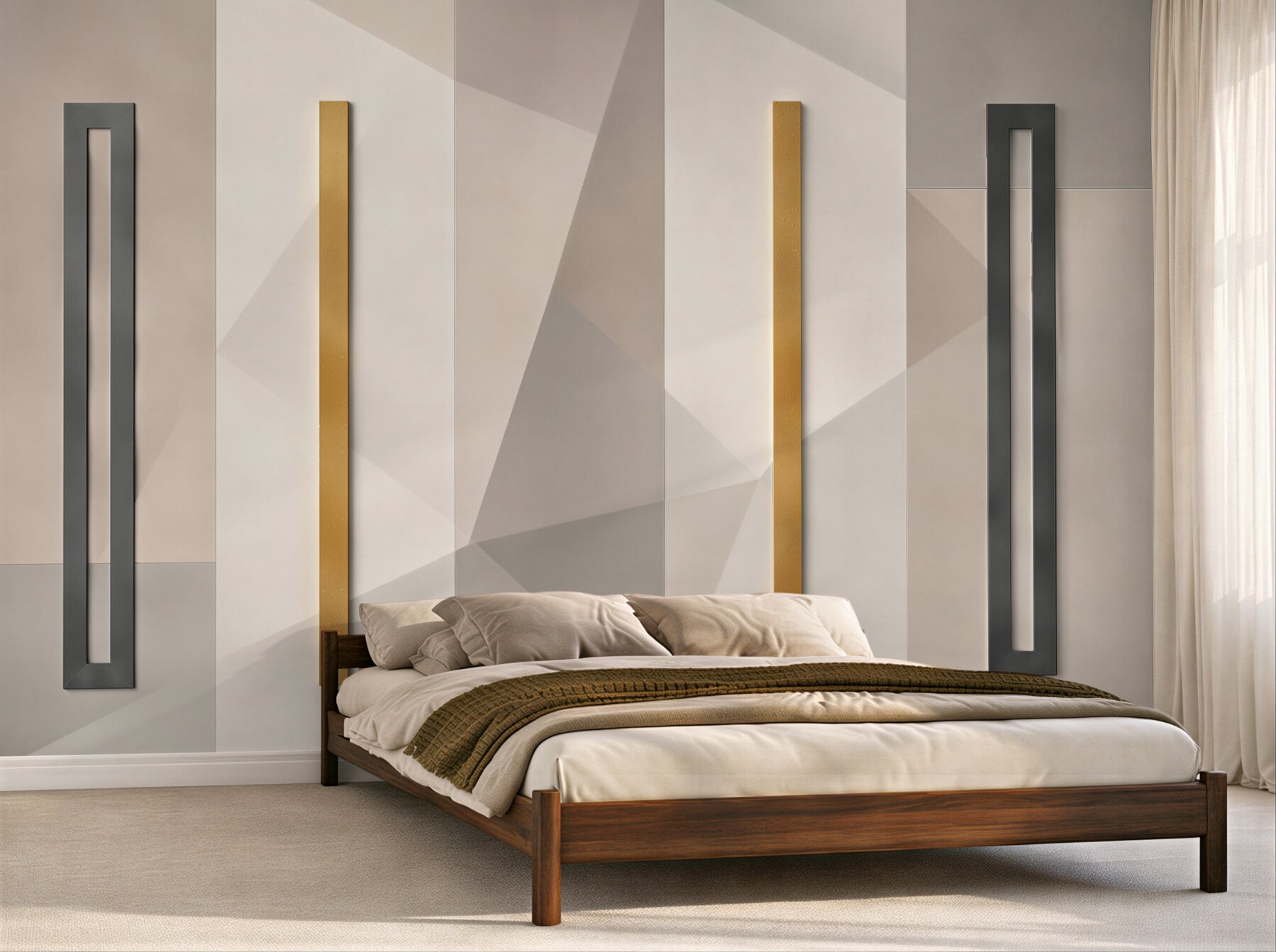 Fototapeta geometryczna 3D beżowa ze złotymi akcentami nowoczesna?v23