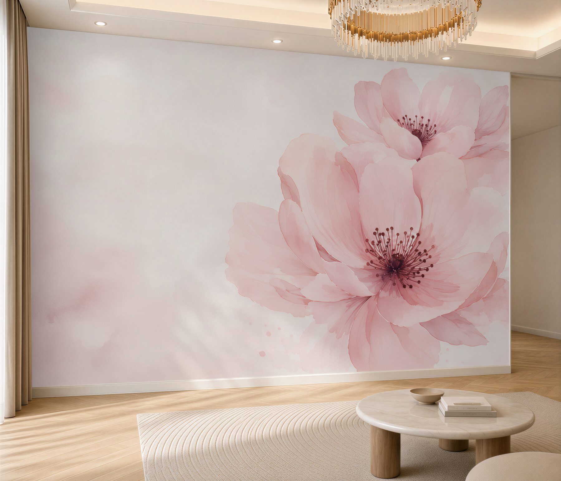 Fototapeta różowe kwiaty akwarelowe delikatne do sypialni?v23