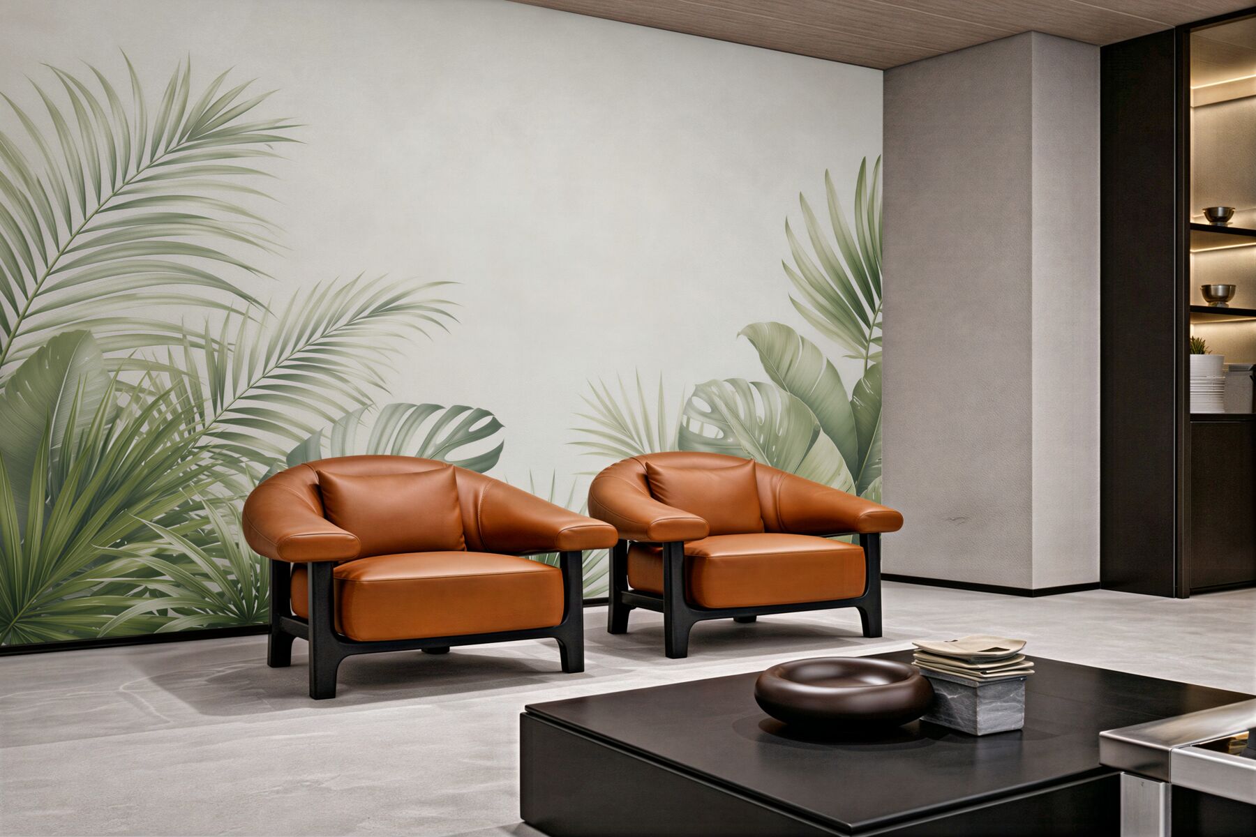 Fototapeta zielone liście palmowe i monstera na jasnym tle?v23