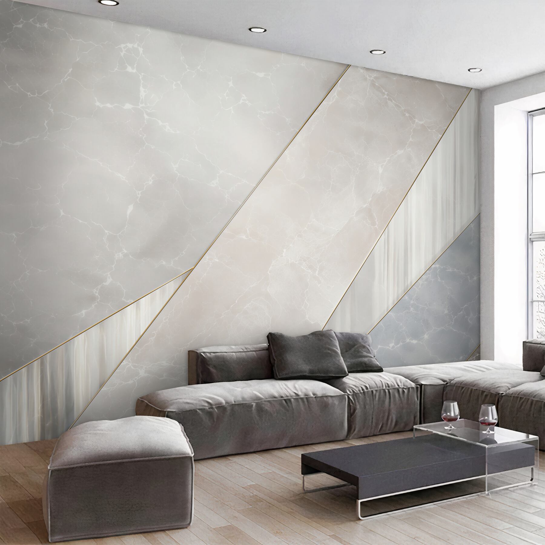 Fototapeta marmur beżowo szary ze złotymi liniami elegancka geometryczna?v23