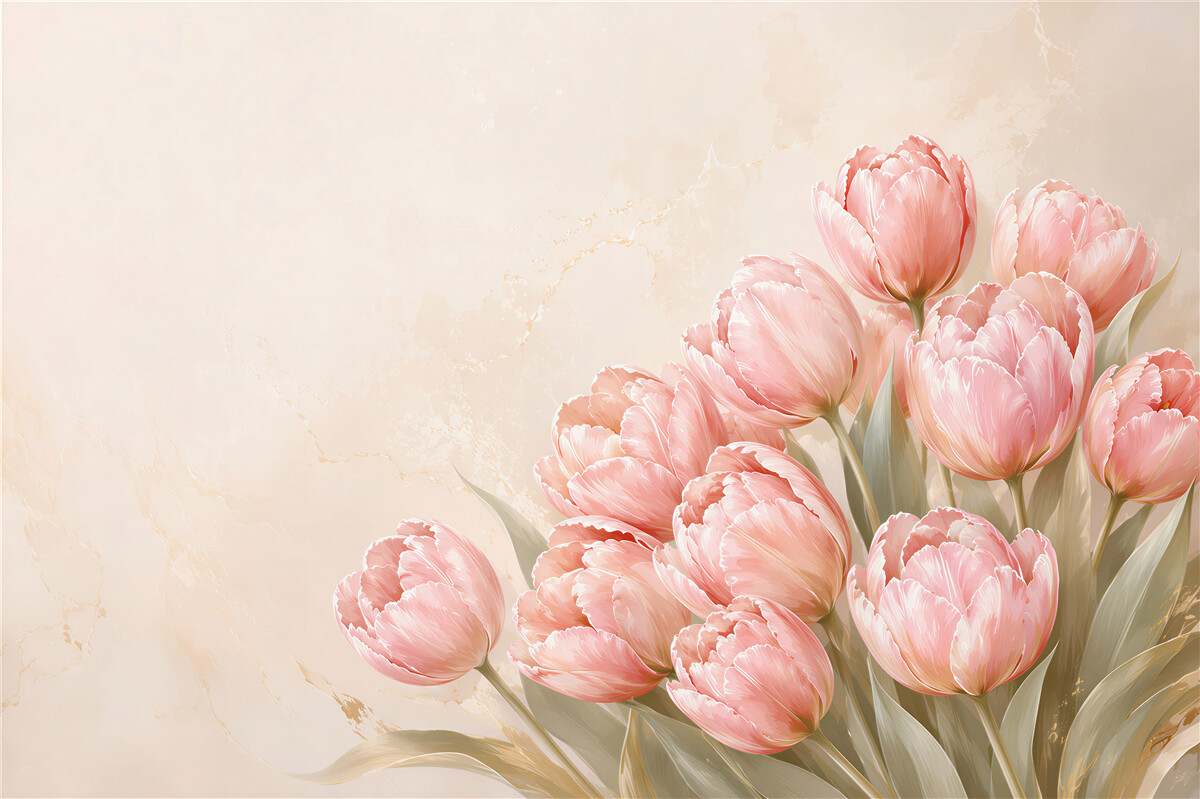 Fototapeta różowe tulipany na beżowym tle elegancka do salonu