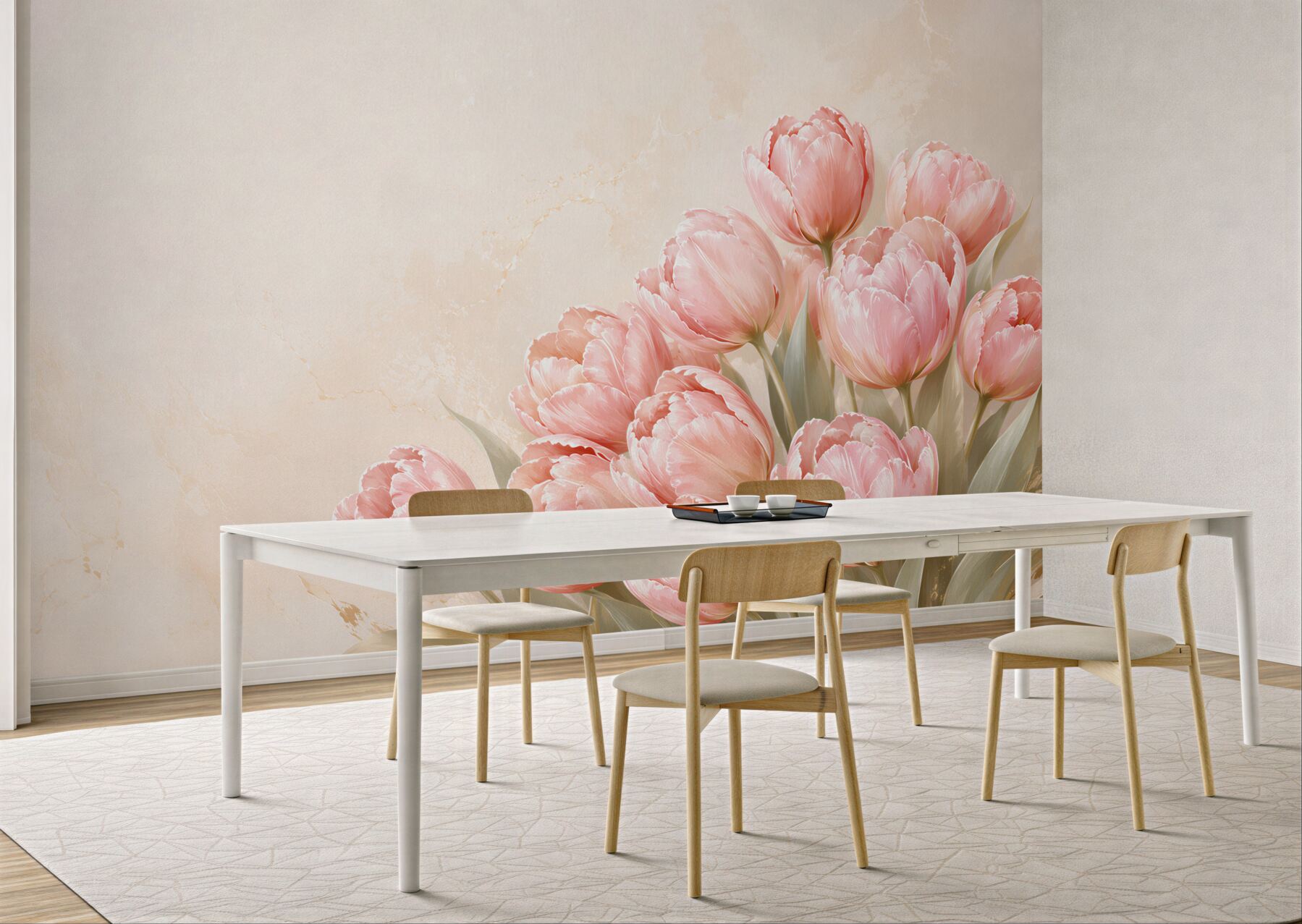 Fototapeta różowe tulipany na beżowym tle elegancka do salonu?v23