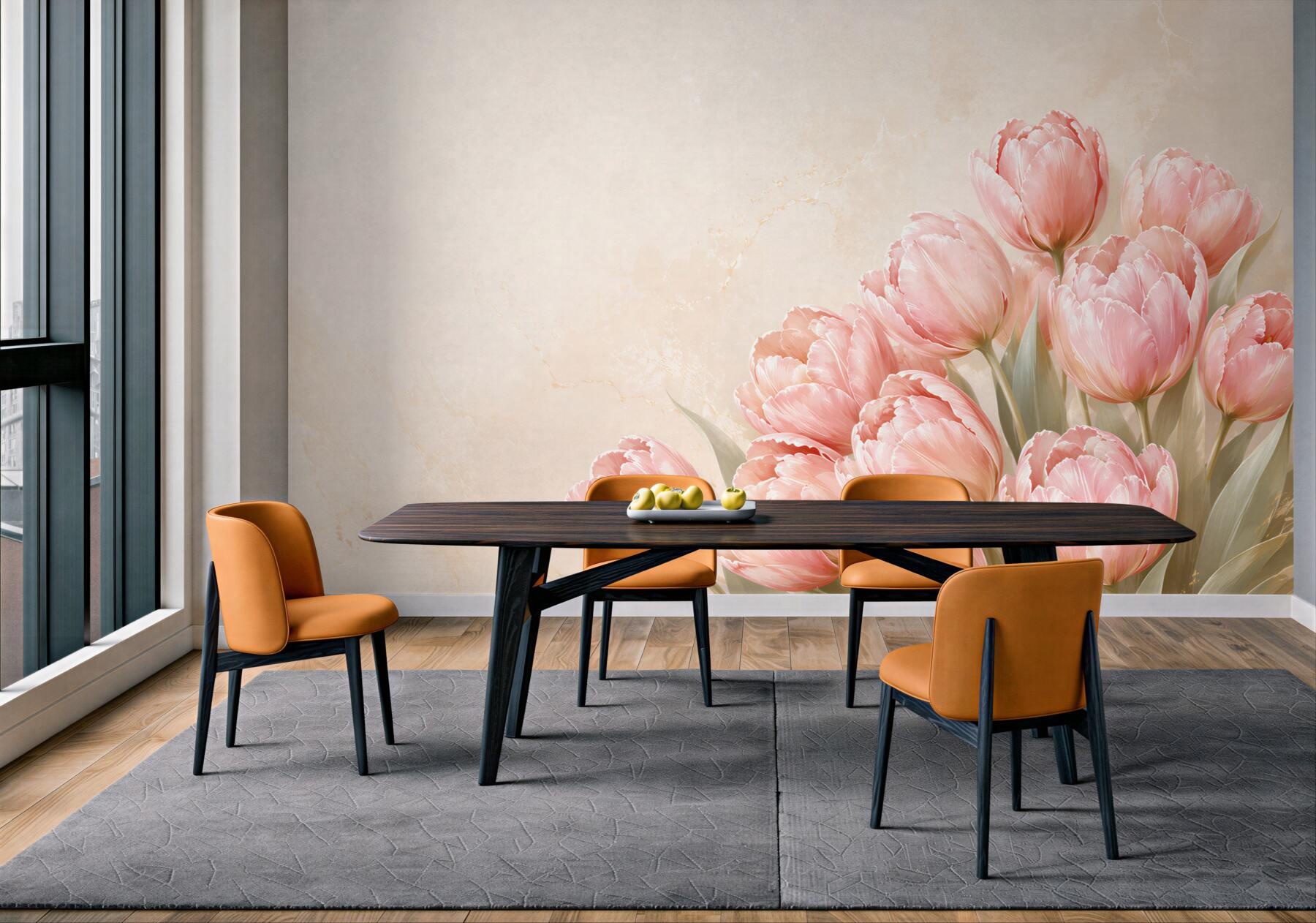 Fototapeta różowe tulipany na beżowym tle elegancka do salonu?v23