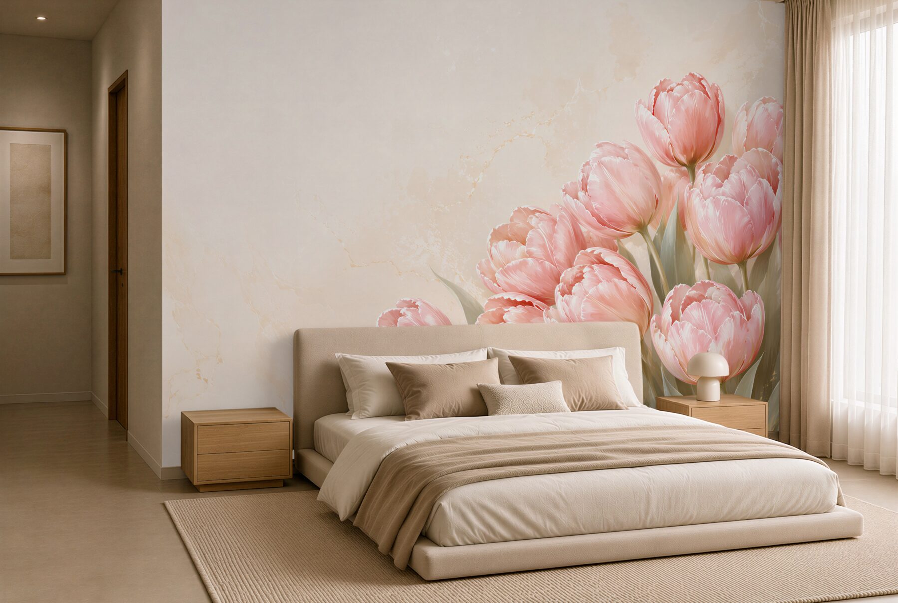 Fototapeta różowe tulipany na beżowym tle elegancka do salonu?v23
