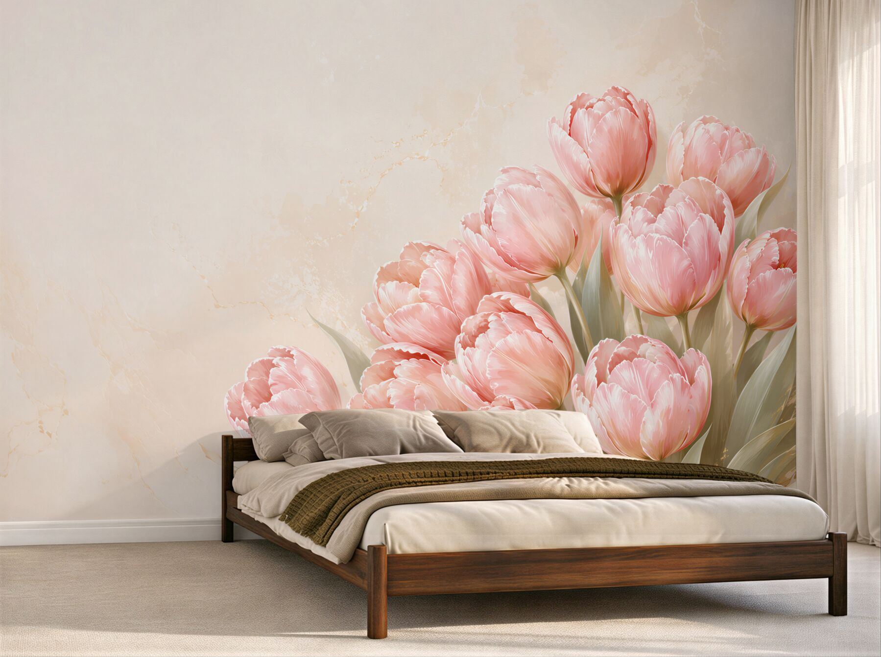 Fototapeta różowe tulipany na beżowym tle elegancka do salonu?v23