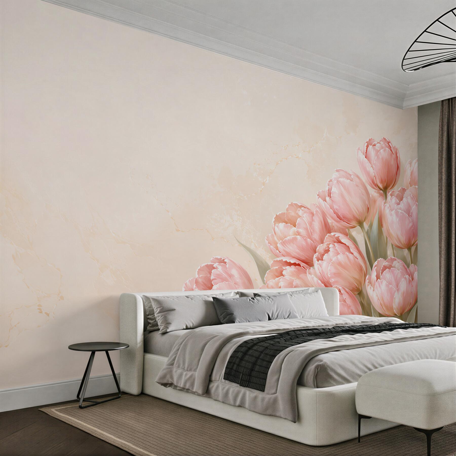 Fototapeta różowe tulipany na beżowym tle elegancka do salonu?v23