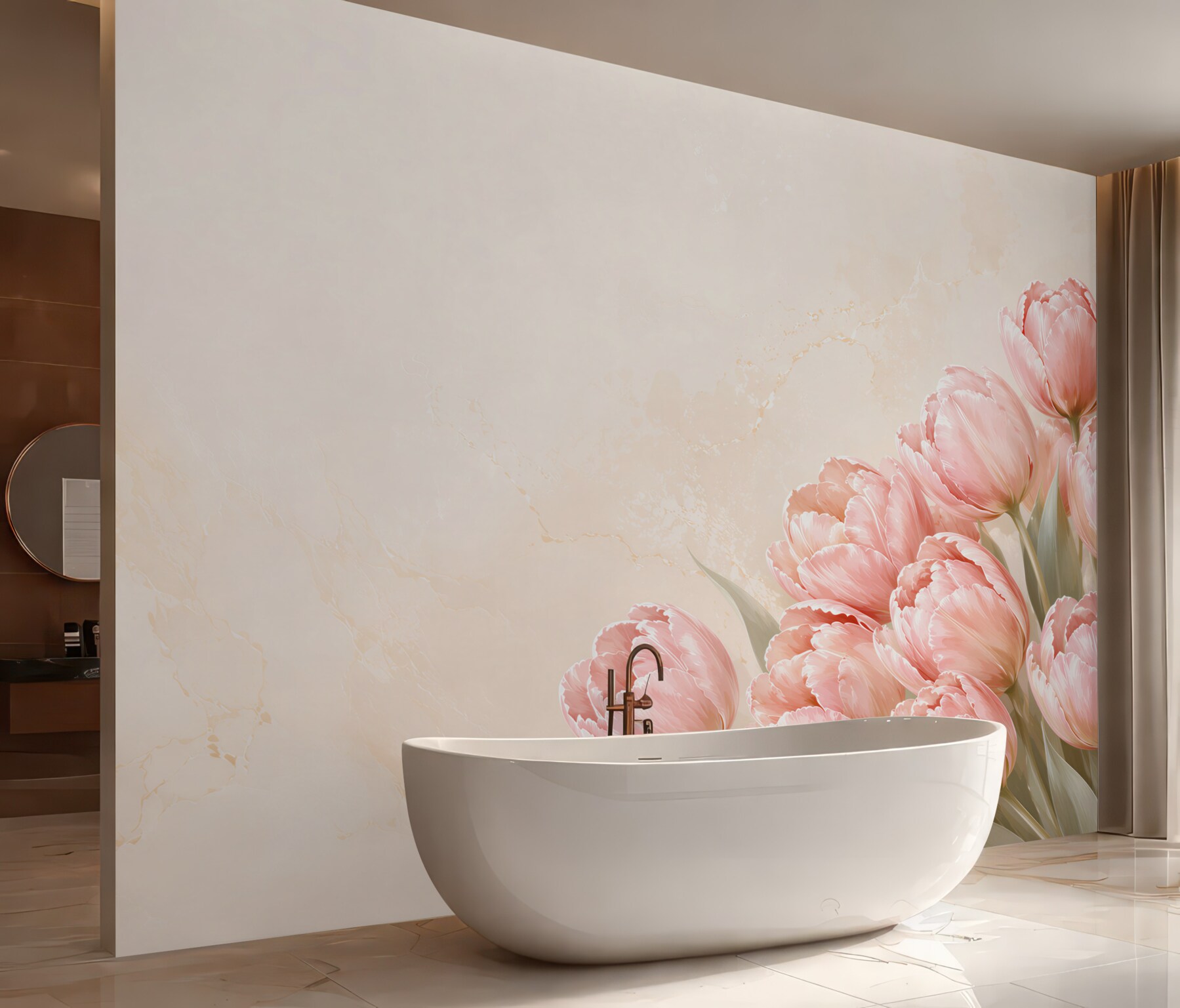 Fototapeta różowe tulipany na beżowym tle elegancka do salonu?v23