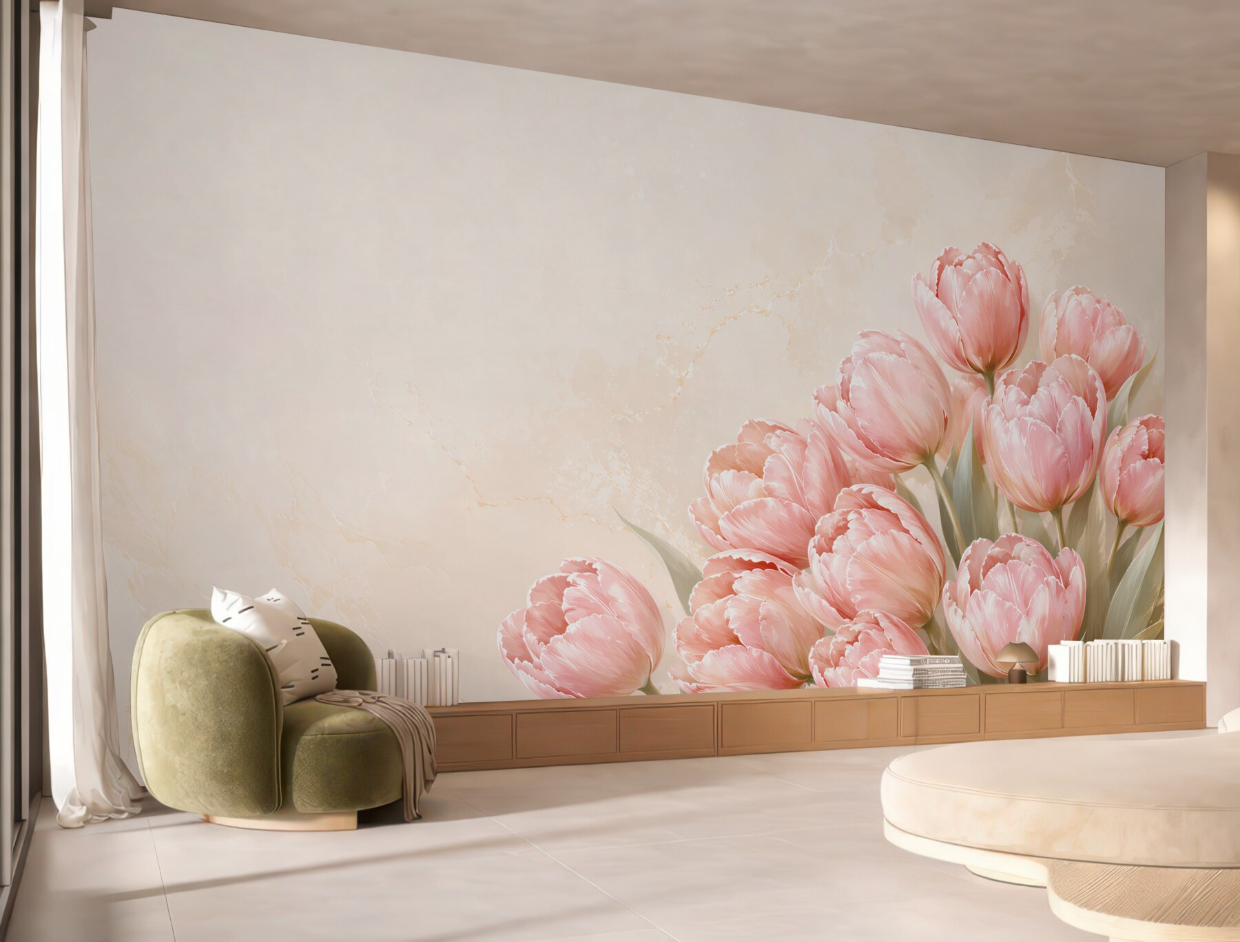 Fototapeta różowe tulipany na beżowym tle elegancka do salonu?v23