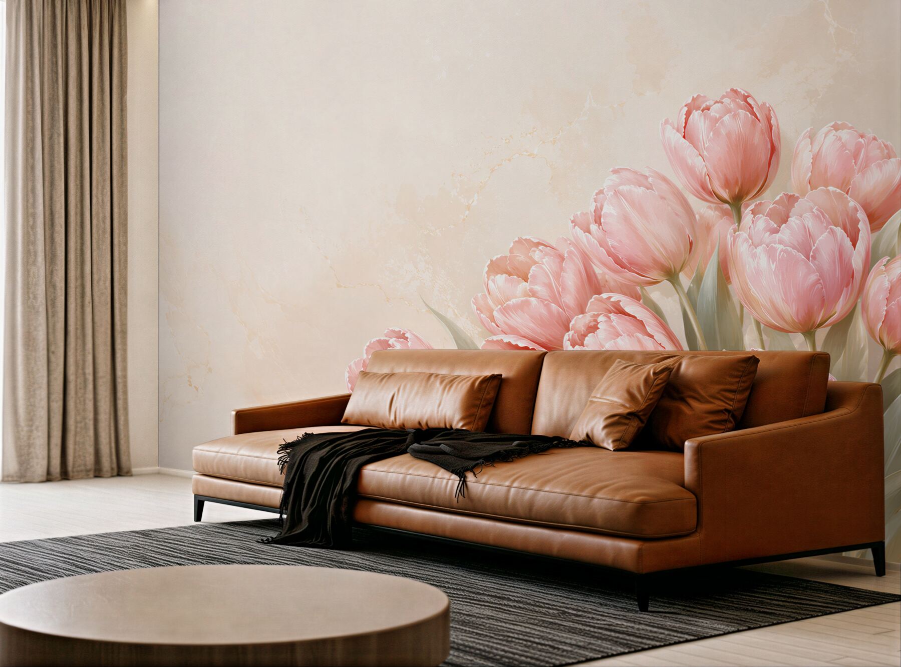 Fototapeta różowe tulipany na beżowym tle elegancka do salonu?v23