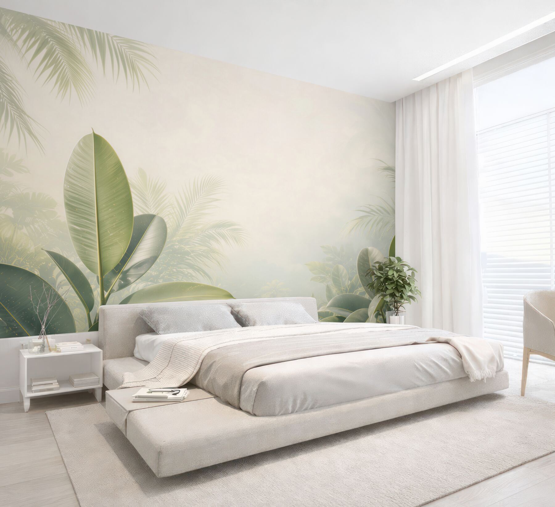 Fototapeta tropikalne liście zielone w jasnej aranżacji dżungli?v23