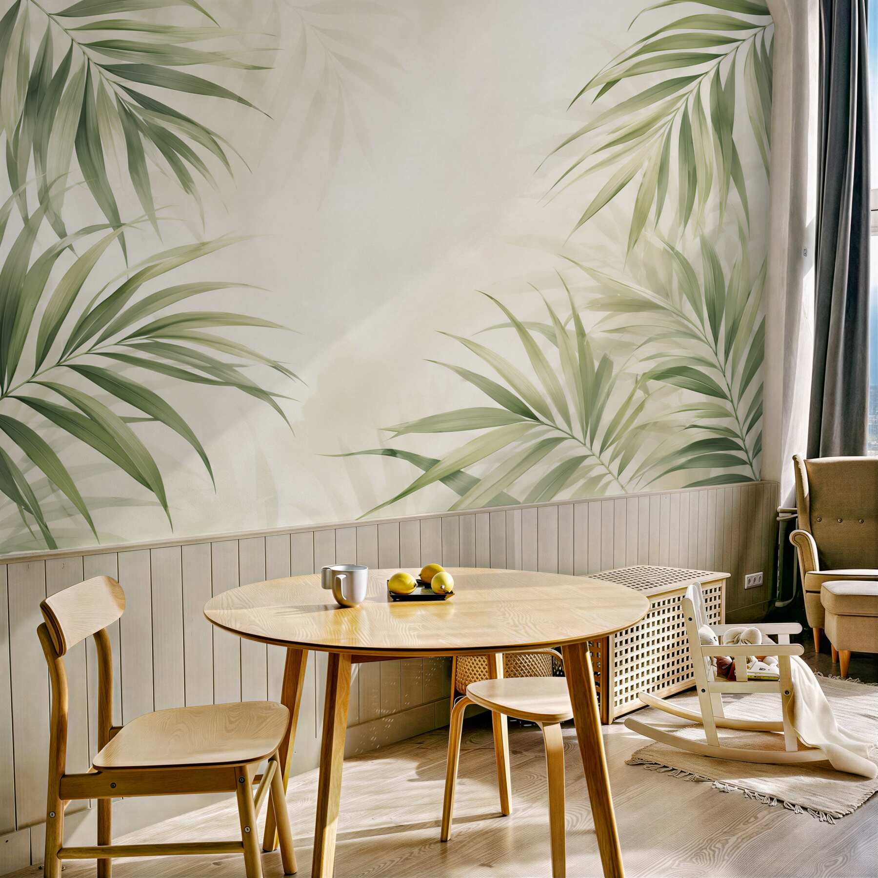 Fototapeta zielone liście palmowe na jasnym tle w stylu boho?v23