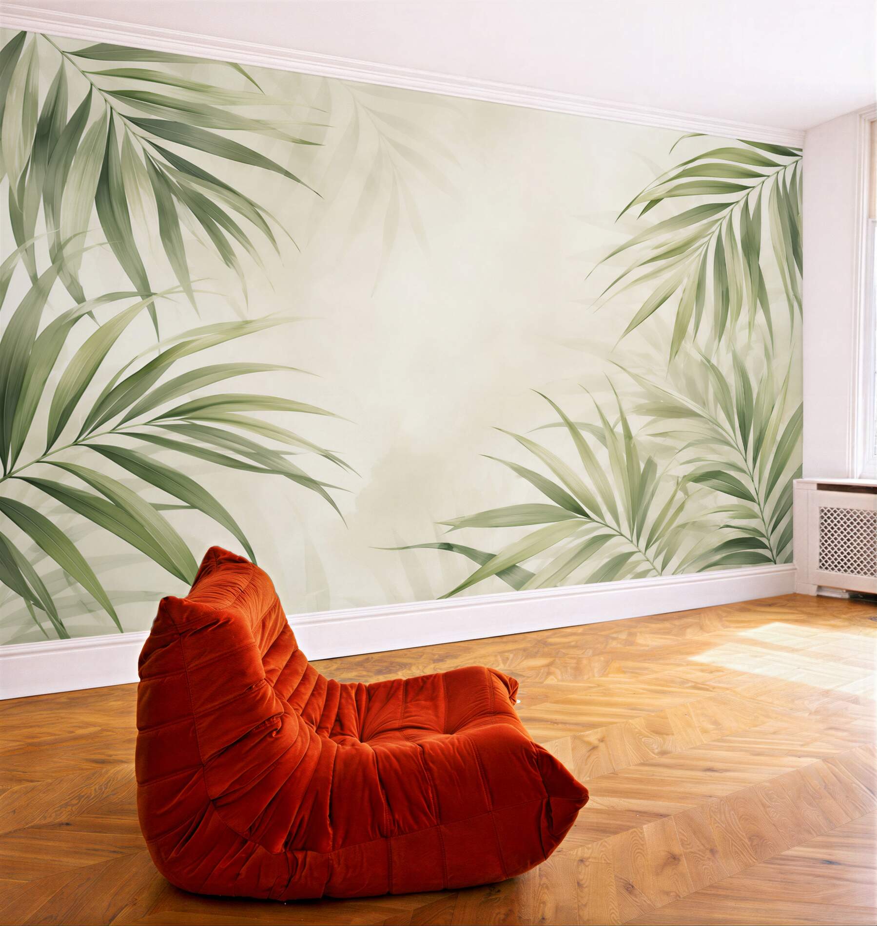 Fototapeta zielone liście palmowe na jasnym tle w stylu boho?v23