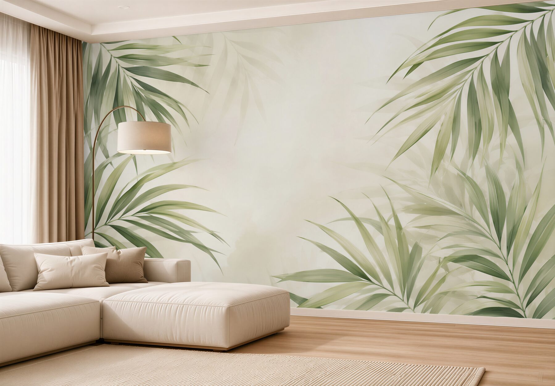 Fototapeta zielone liście palmowe na jasnym tle w stylu boho?v23