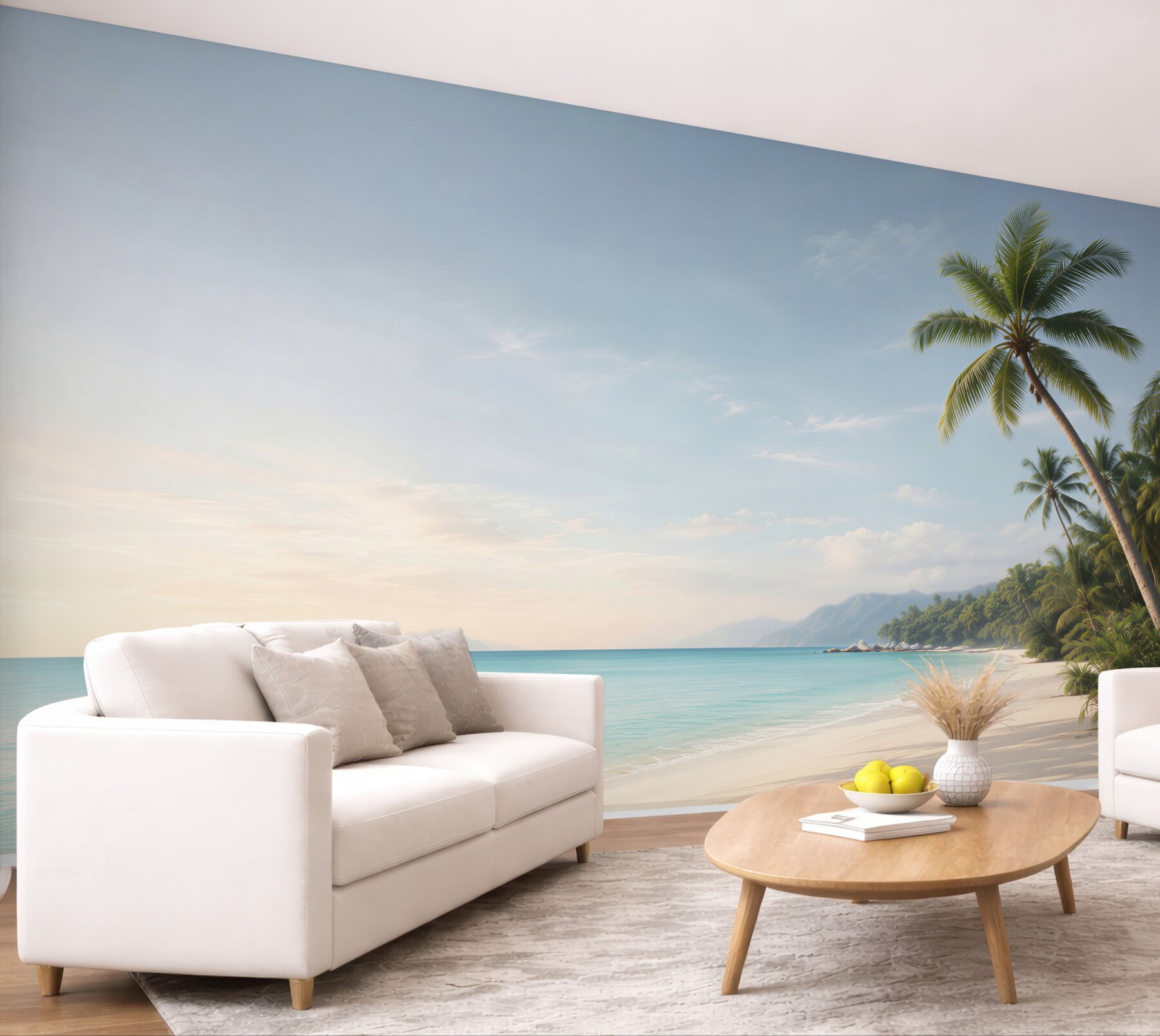 Fototapeta tropikalna plaża z palmami i błękitnym morzem spokojny krajobraz?v23