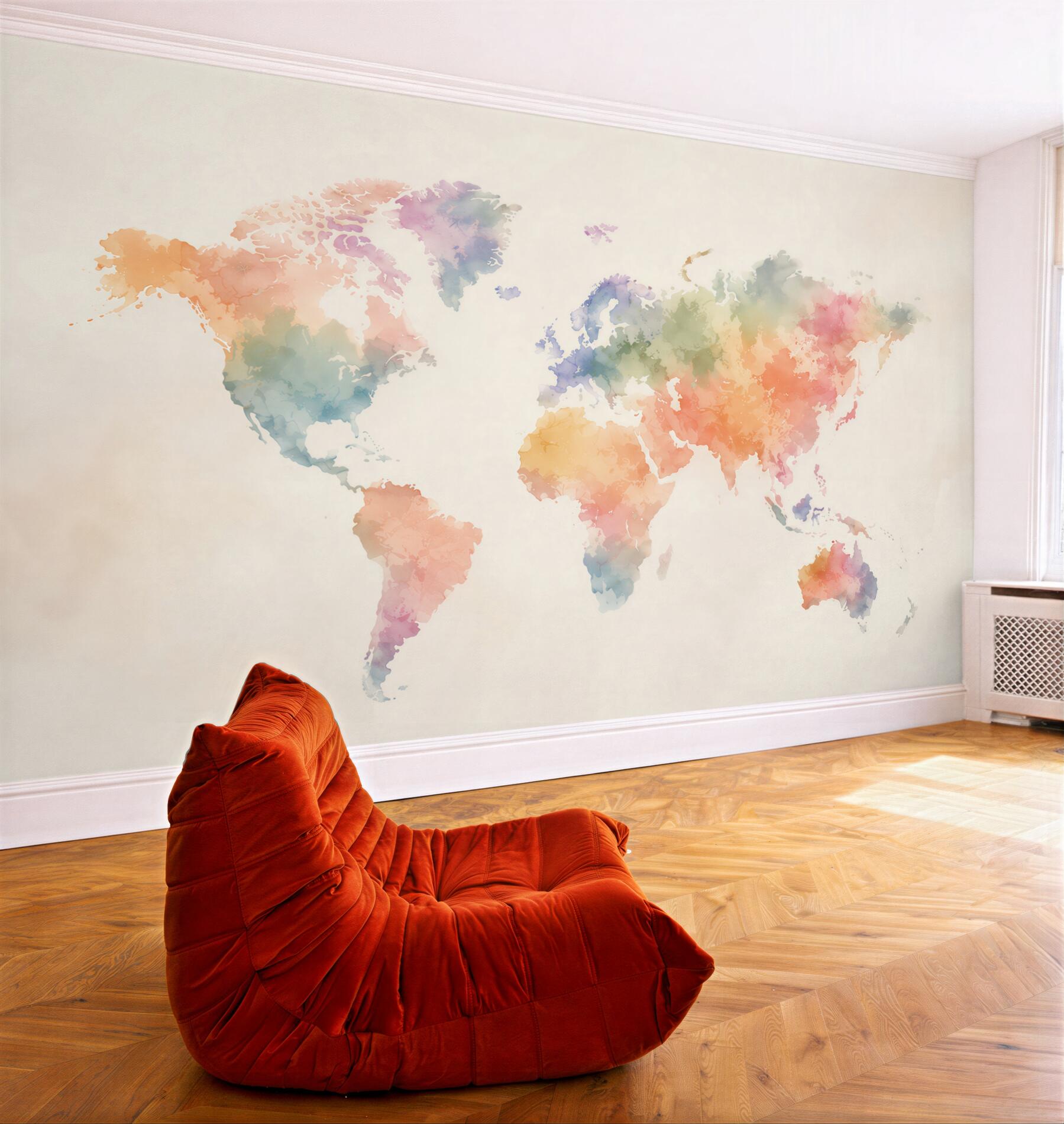 Fototapeta mapa świata akwarelowa pastelowa do pokoju dziecka i biura?v23