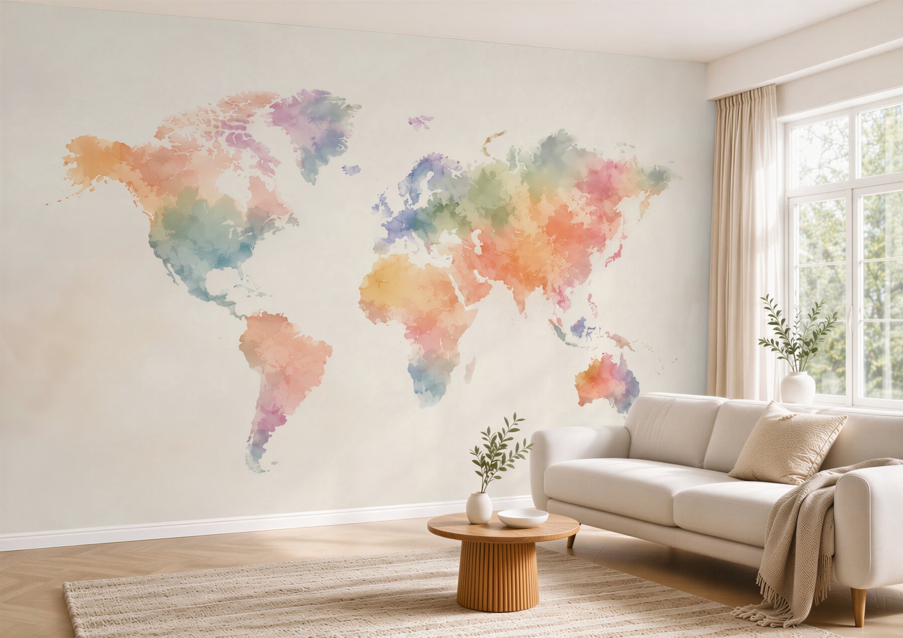 Fototapeta mapa świata akwarelowa pastelowa do pokoju dziecka i biura?v23