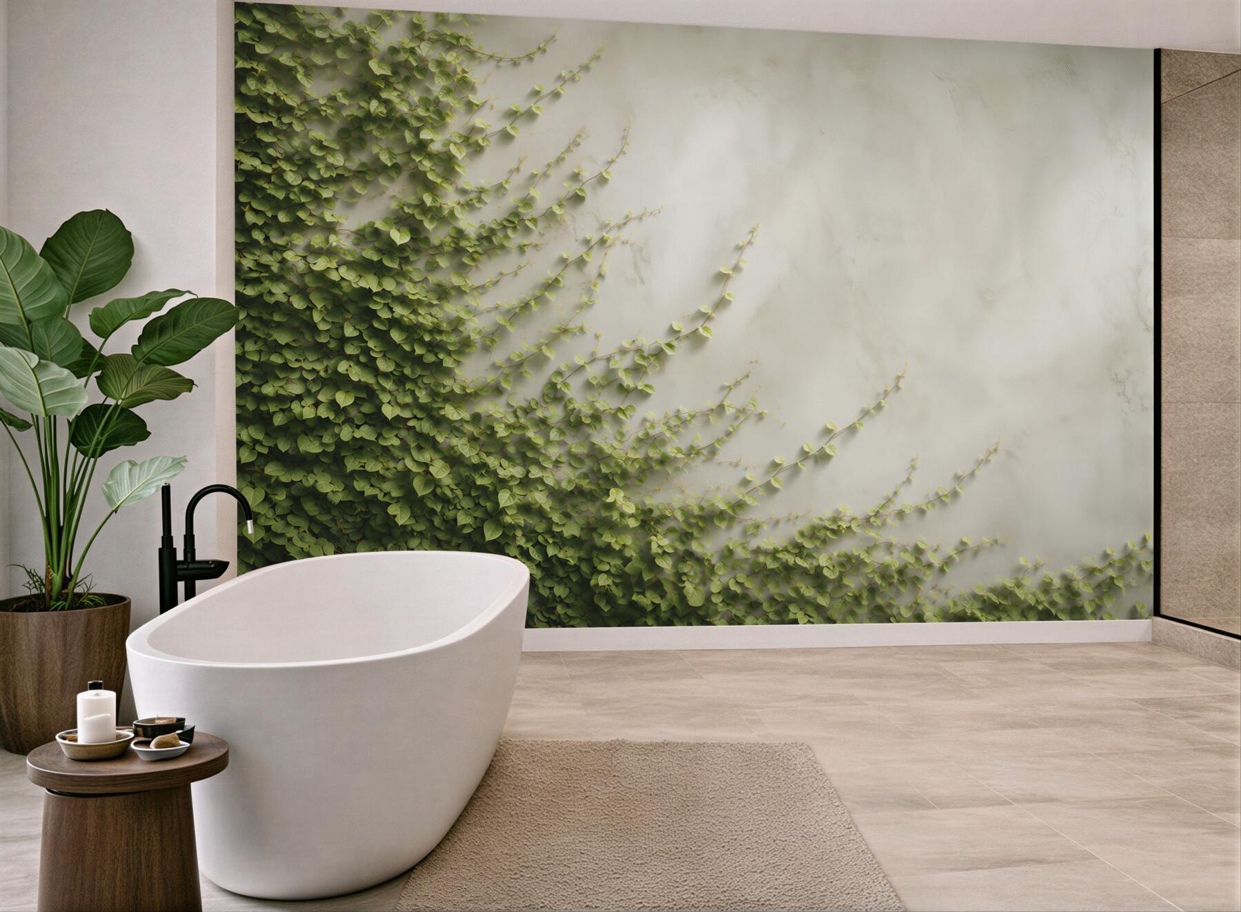 Fototapeta zielony bluszcz pnący na jasnej ścianie naturalna elegancja?v23