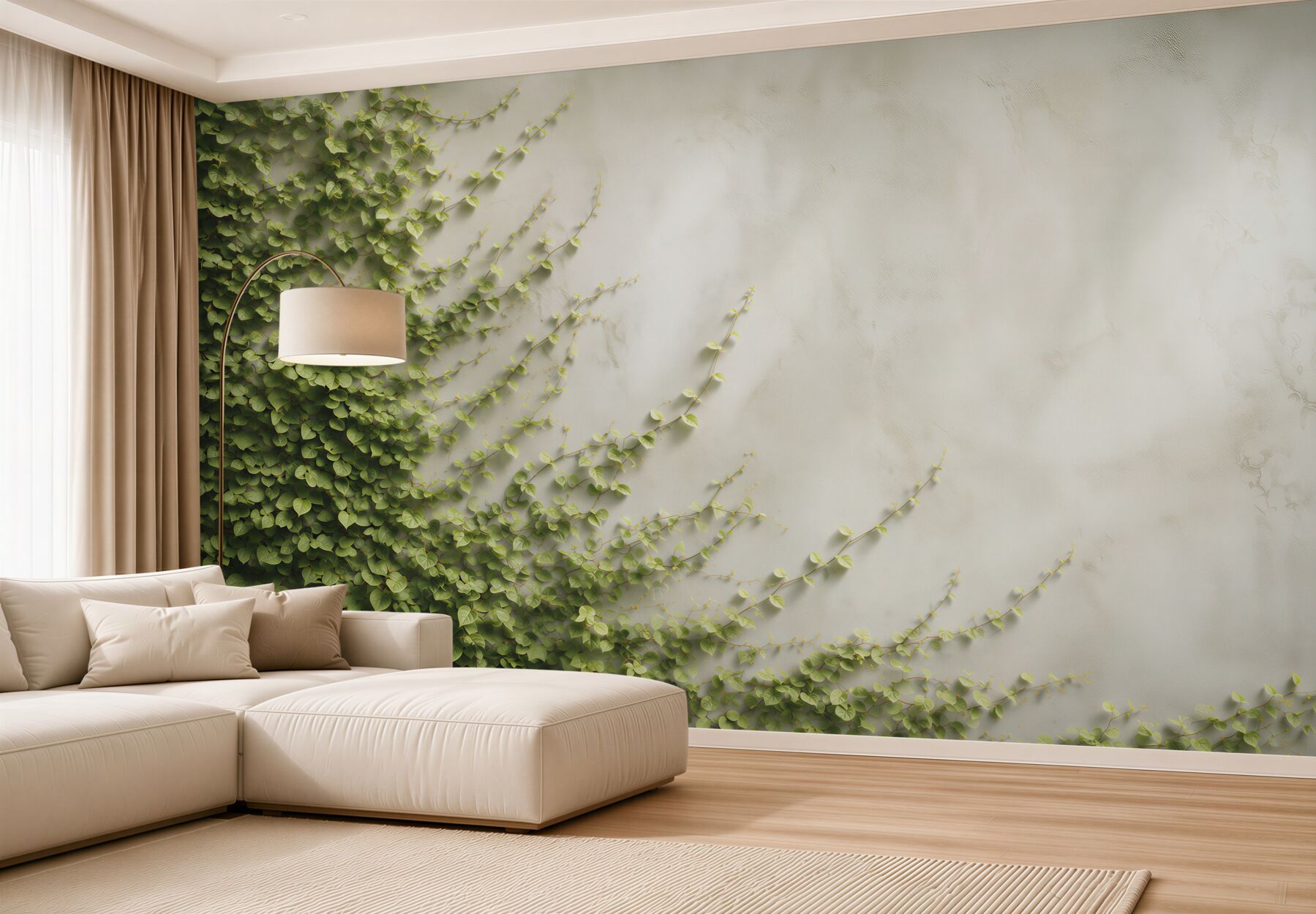 Fototapeta zielony bluszcz pnący na jasnej ścianie naturalna elegancja?v23