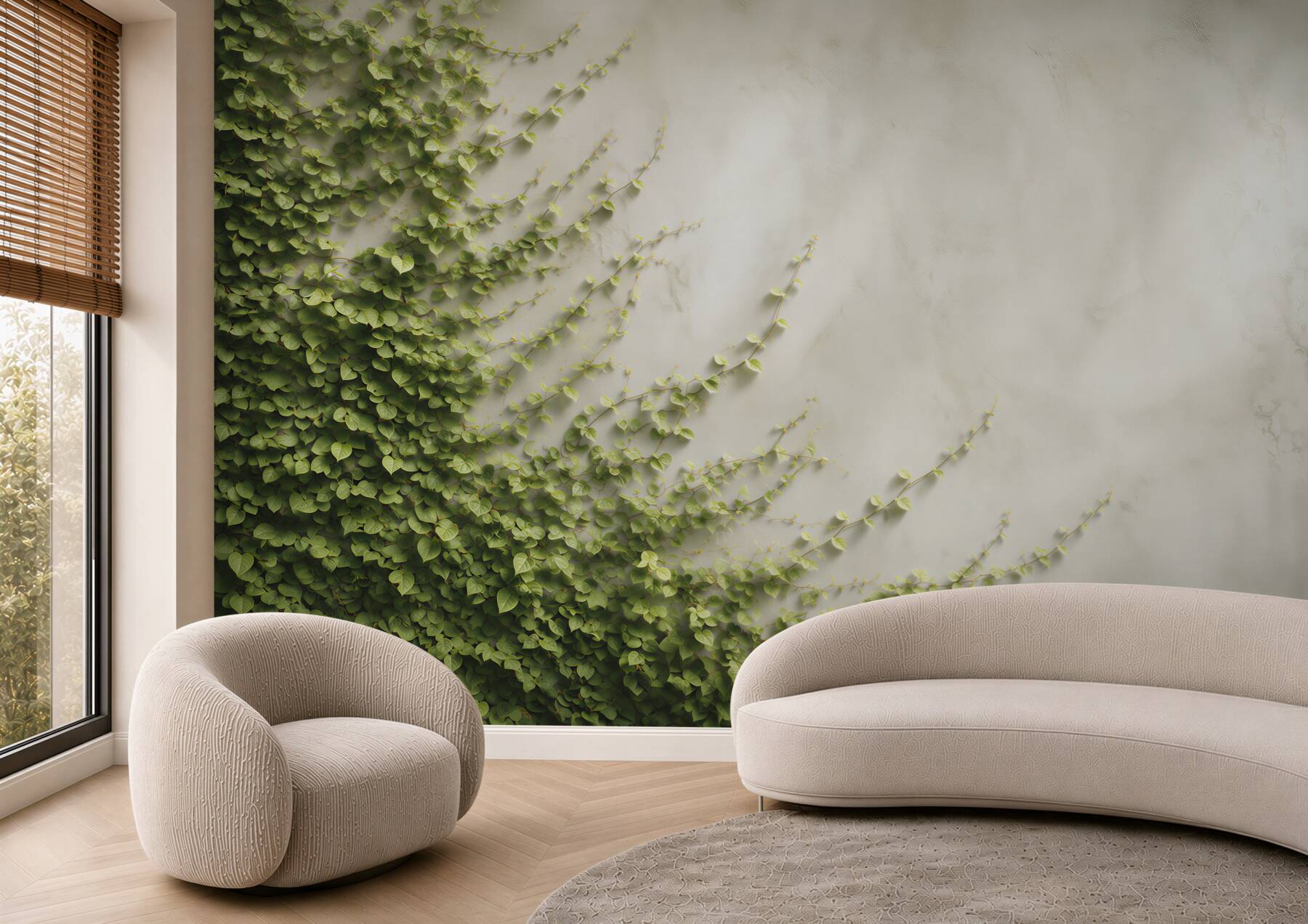 Fototapeta zielony bluszcz pnący na jasnej ścianie naturalna elegancja?v23