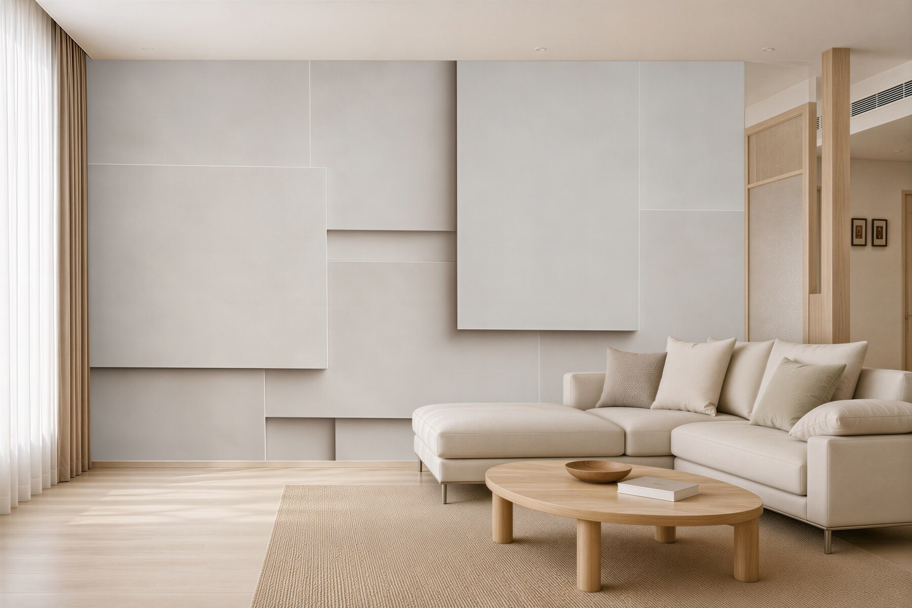 Fototapeta geometryczne panele 3D beżowe nowoczesna minimalistyczna?v23