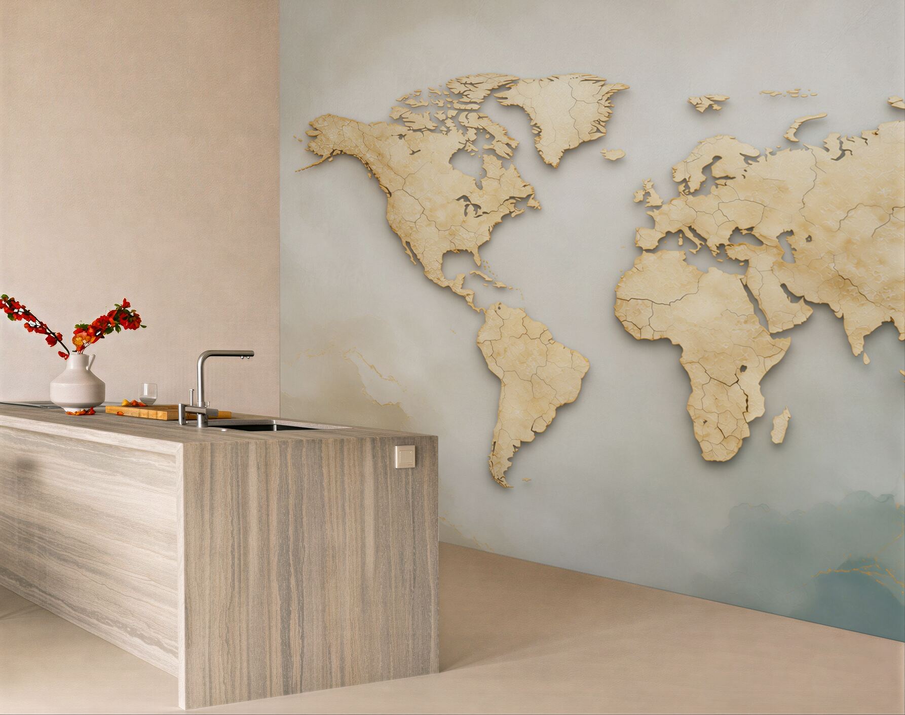 Fototapeta mapa świata beżowa przestrzenna do eleganckiego biura?v23