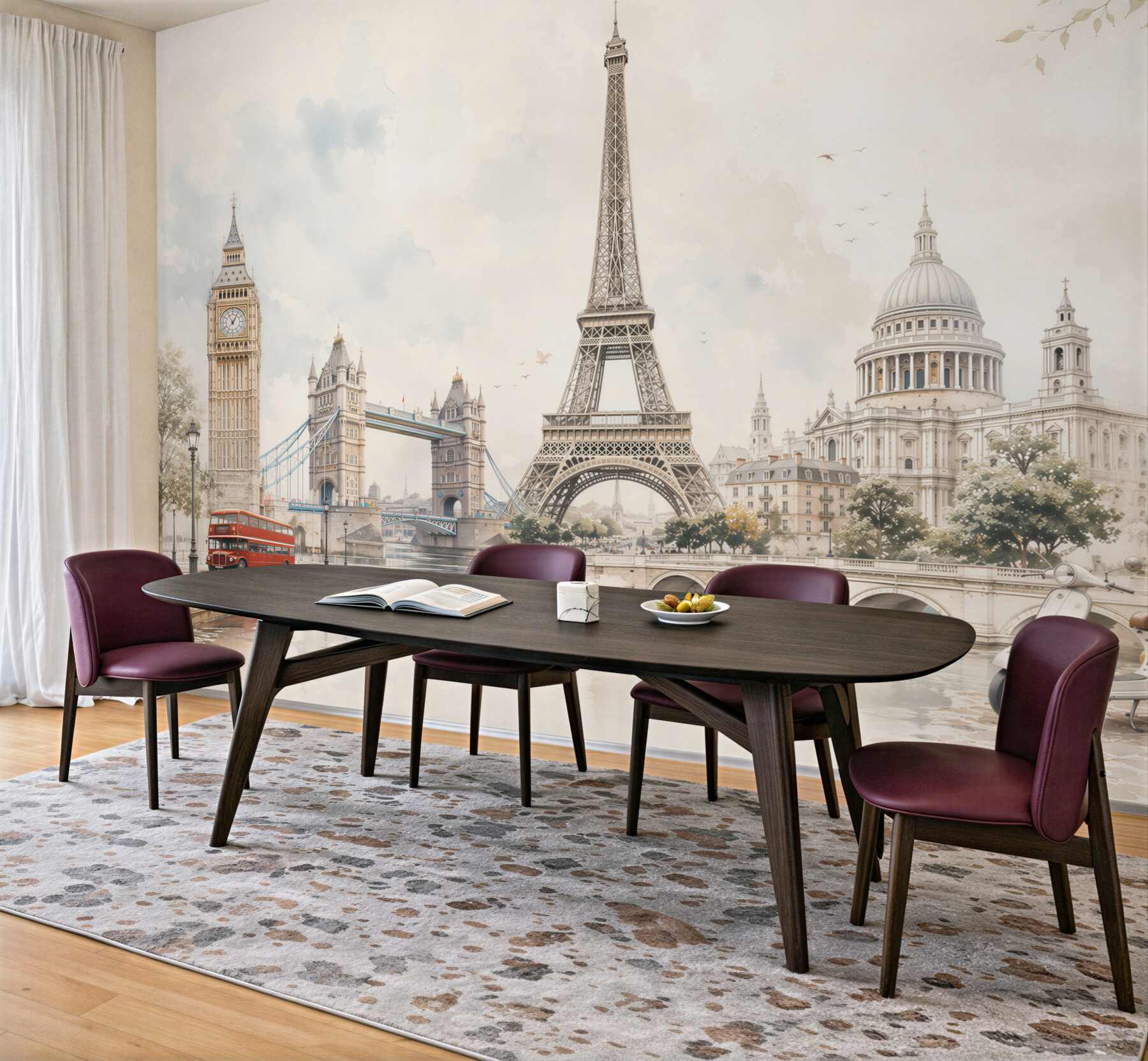 Fototapeta europejskie zabytki w pastelowej akwareli do eleganckiego salonu?v23