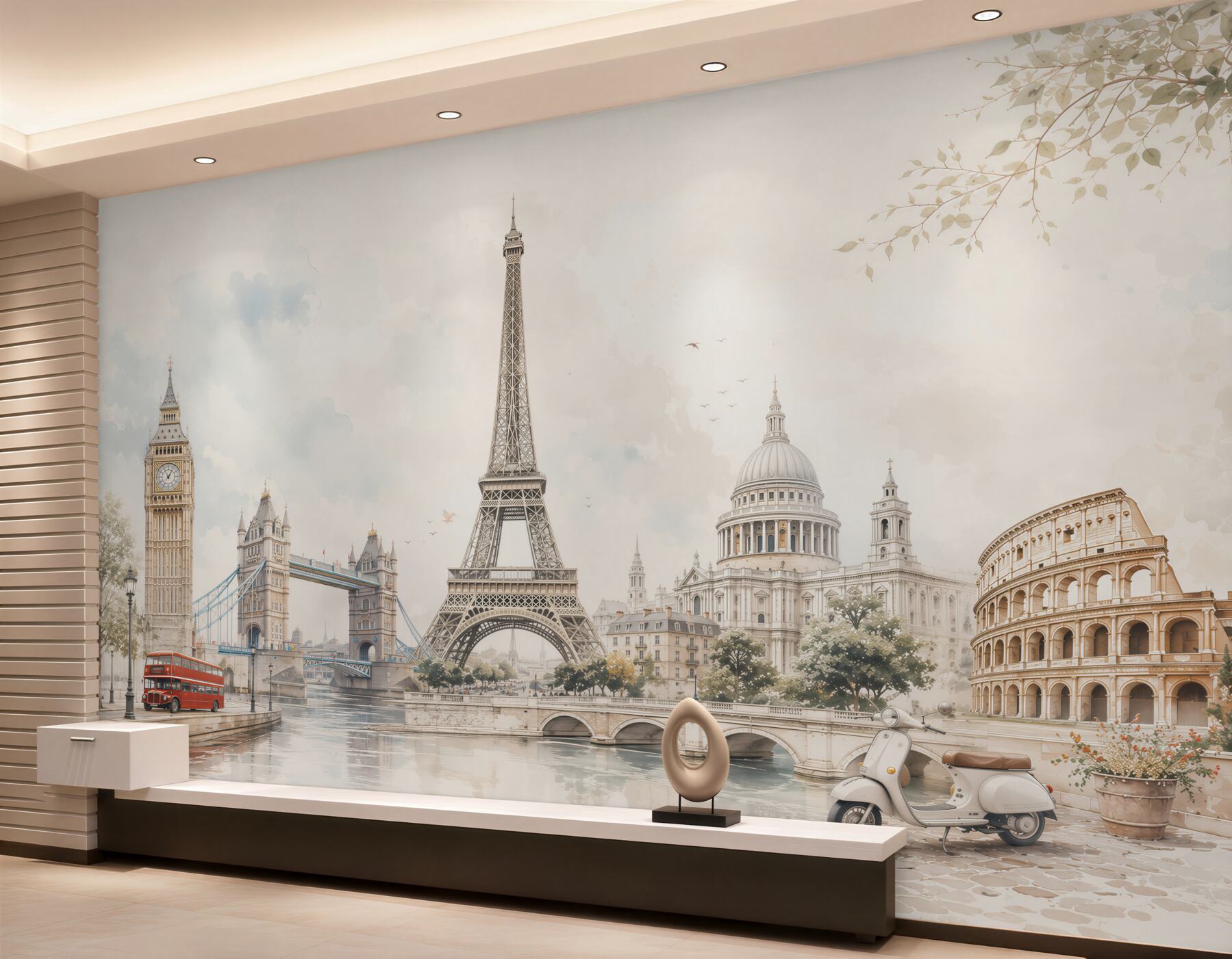 Fototapeta europejskie zabytki w pastelowej akwareli do eleganckiego salonu?v23
