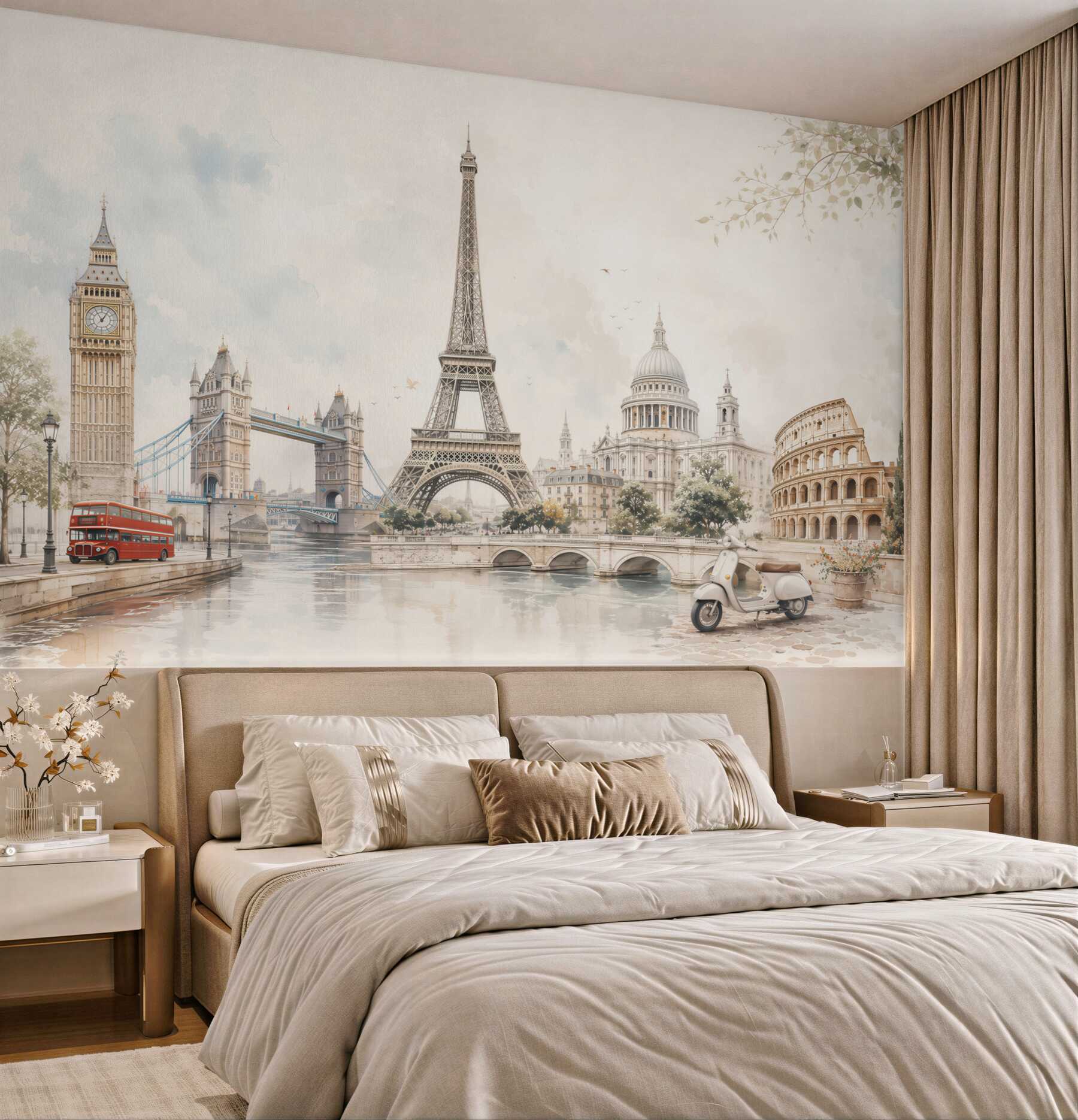 Fototapeta europejskie zabytki w pastelowej akwareli do eleganckiego salonu?v23
