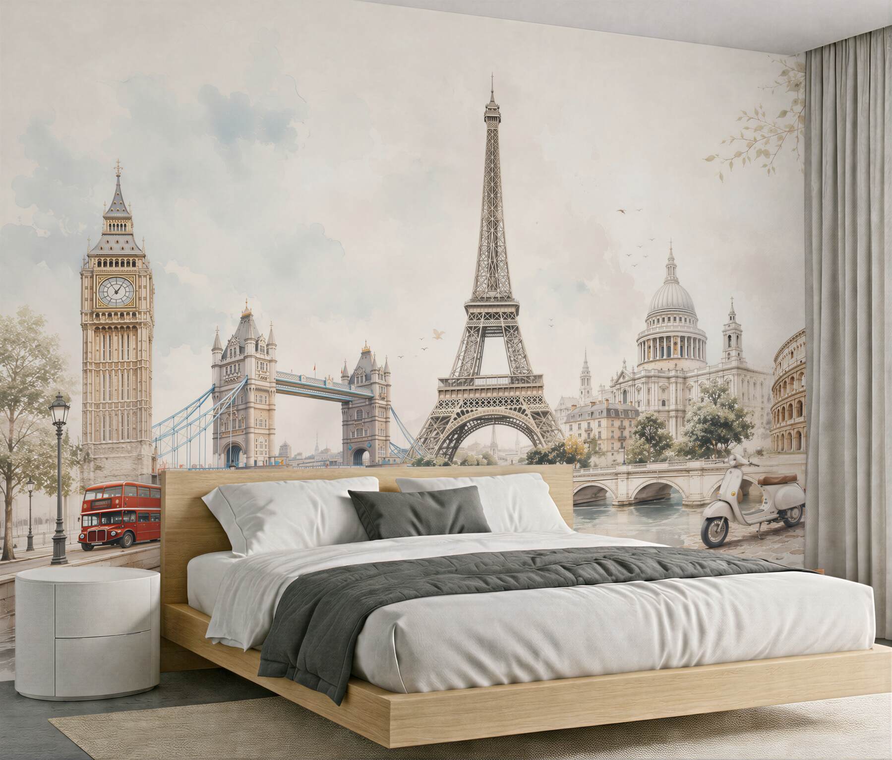 Fototapeta europejskie zabytki w pastelowej akwareli do eleganckiego salonu?v23