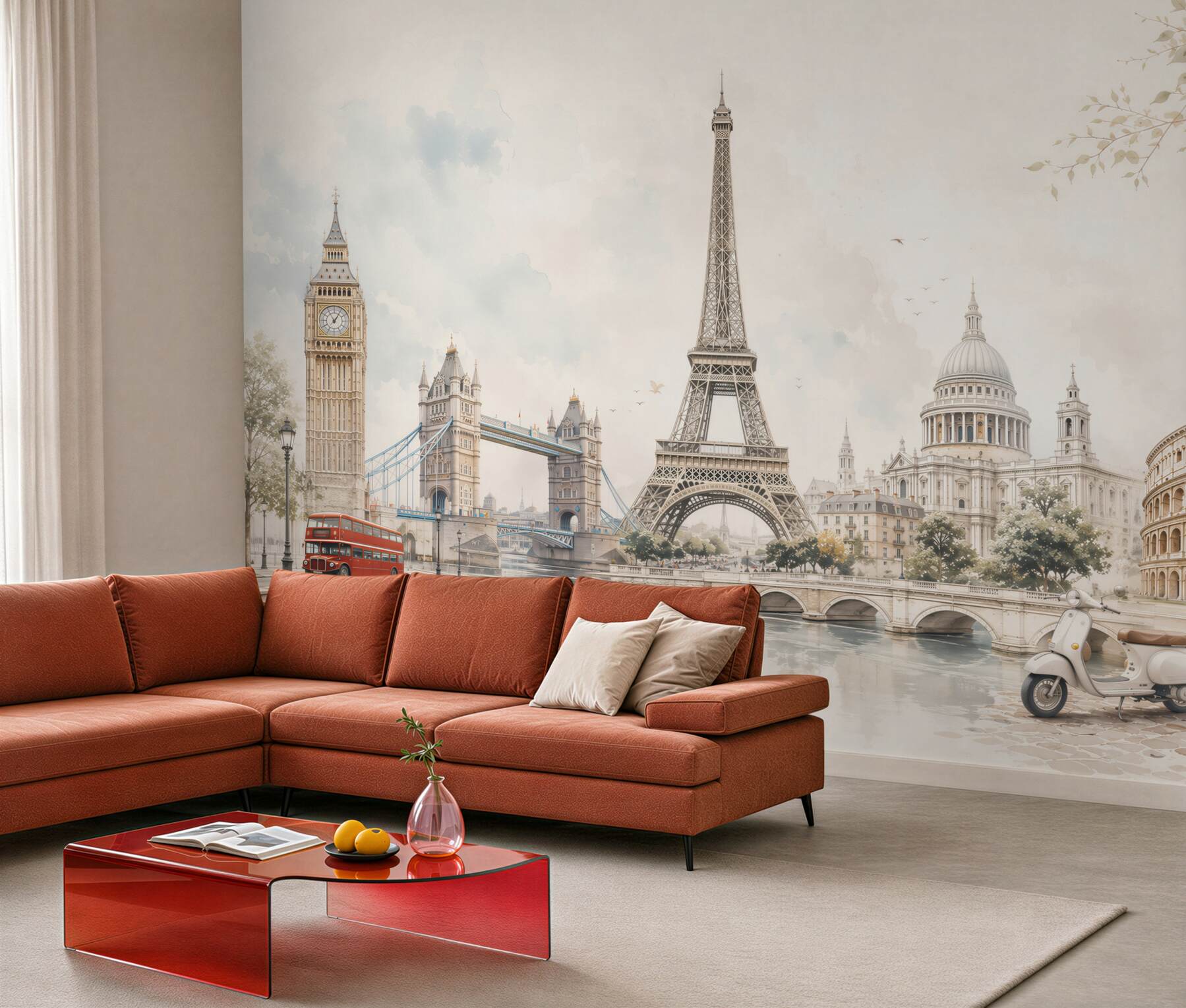 Fototapeta europejskie zabytki w pastelowej akwareli do eleganckiego salonu?v23