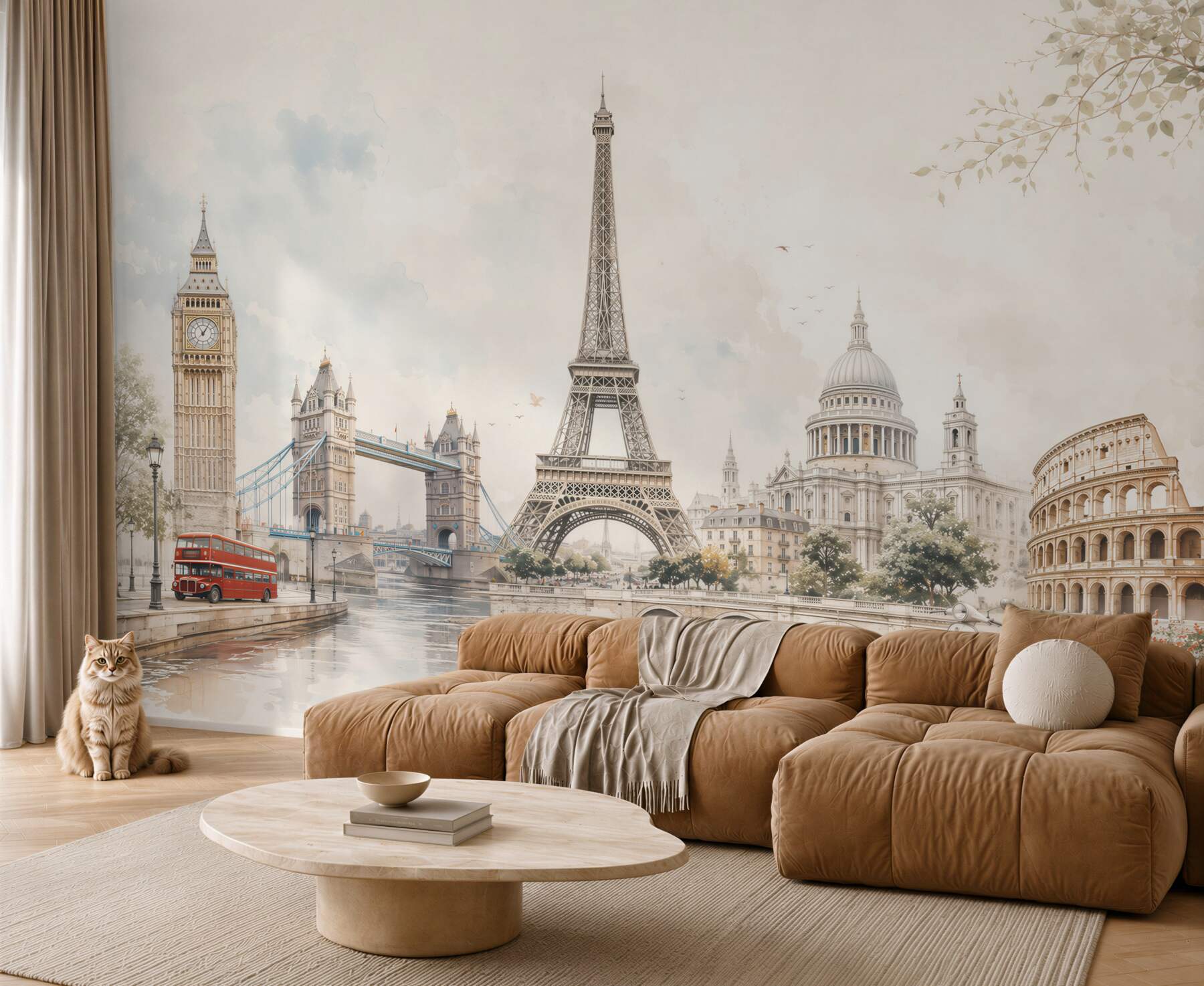 Fototapeta europejskie zabytki w pastelowej akwareli do eleganckiego salonu?v23