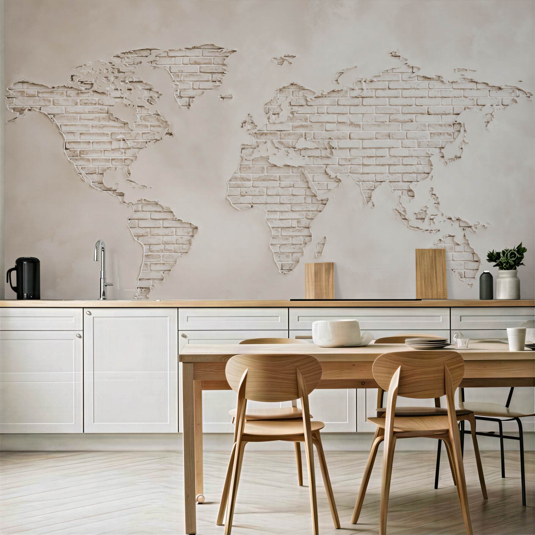 Fototapeta mapa świata z białej cegły nowoczesna i minimalistyczna?v23