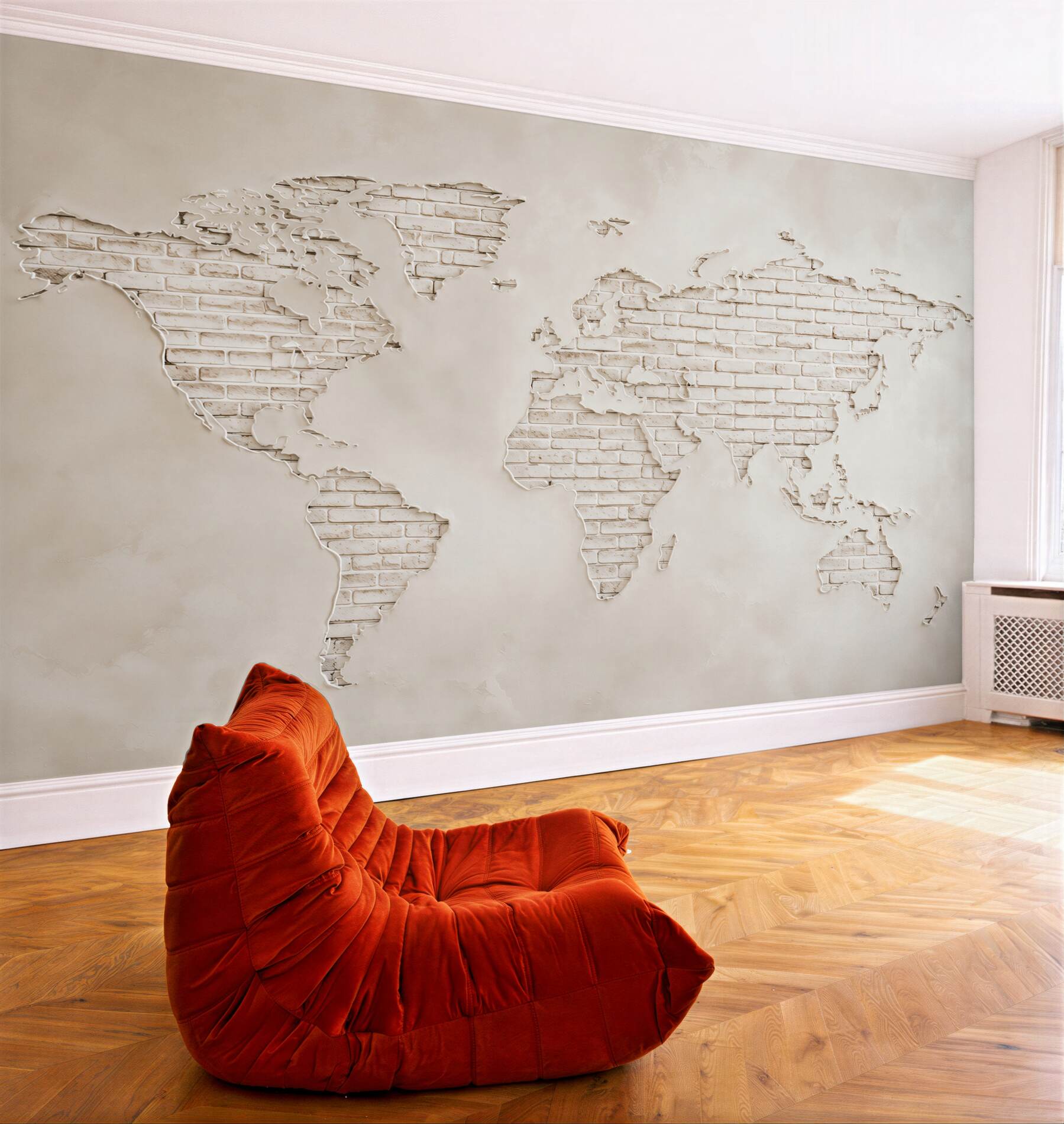 Fototapeta mapa świata z białej cegły nowoczesna i minimalistyczna?v23