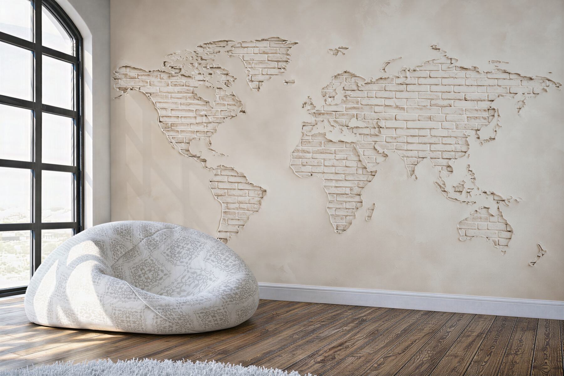 Fototapeta mapa świata z białej cegły nowoczesna i minimalistyczna?v23