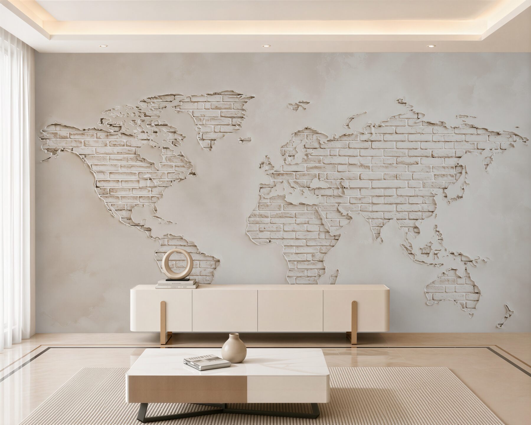 Fototapeta mapa świata z białej cegły nowoczesna i minimalistyczna?v23