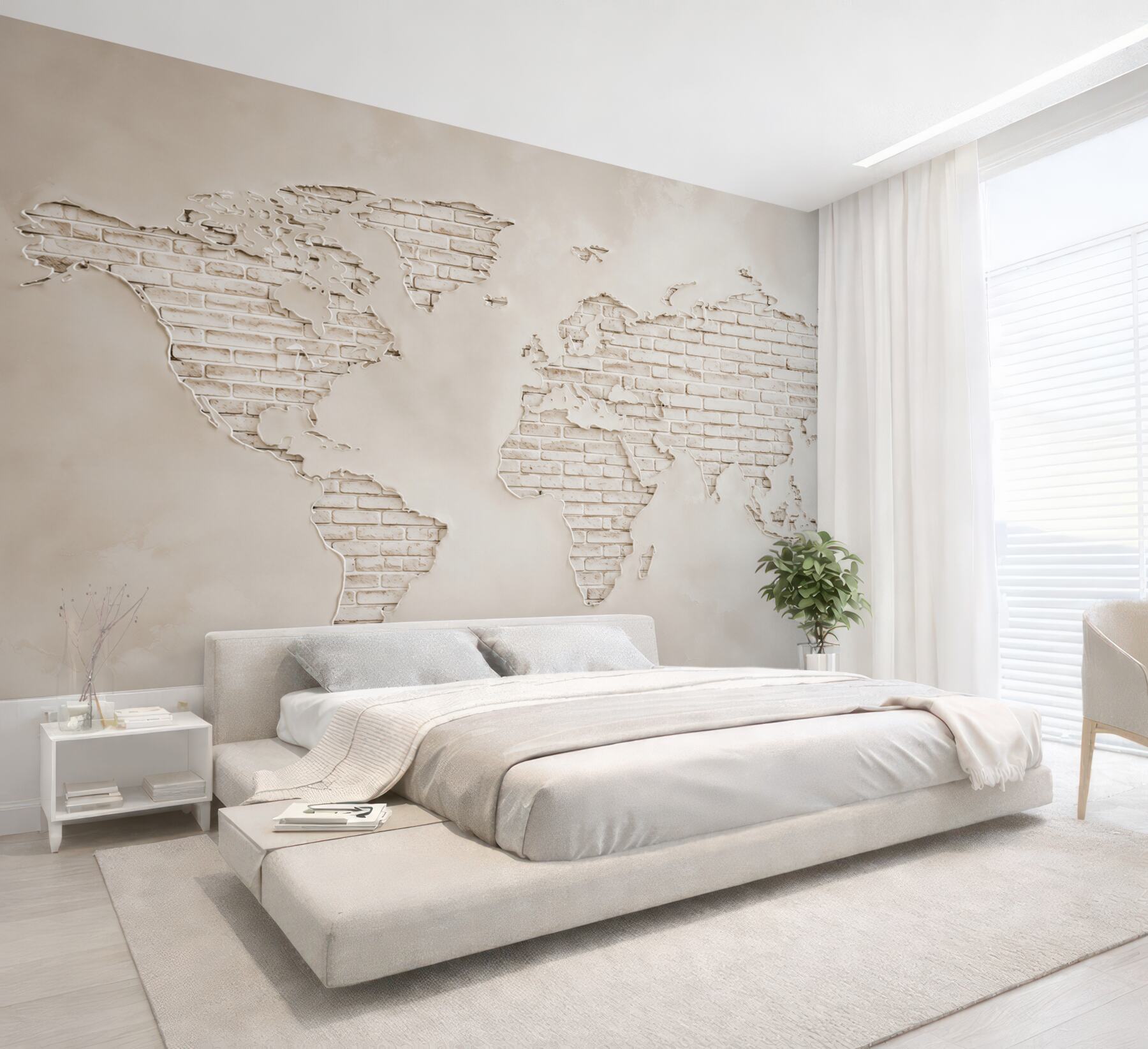 Fototapeta mapa świata z białej cegły nowoczesna i minimalistyczna?v23