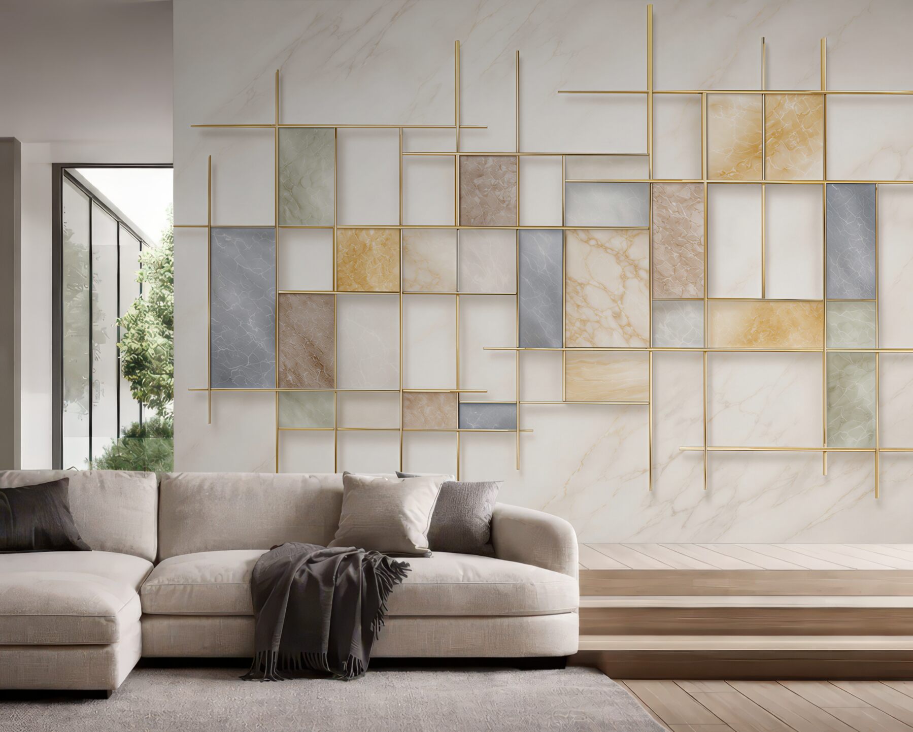 Fototapeta geometryczna marmur beżowo złoty nowoczesna elegancja?v23