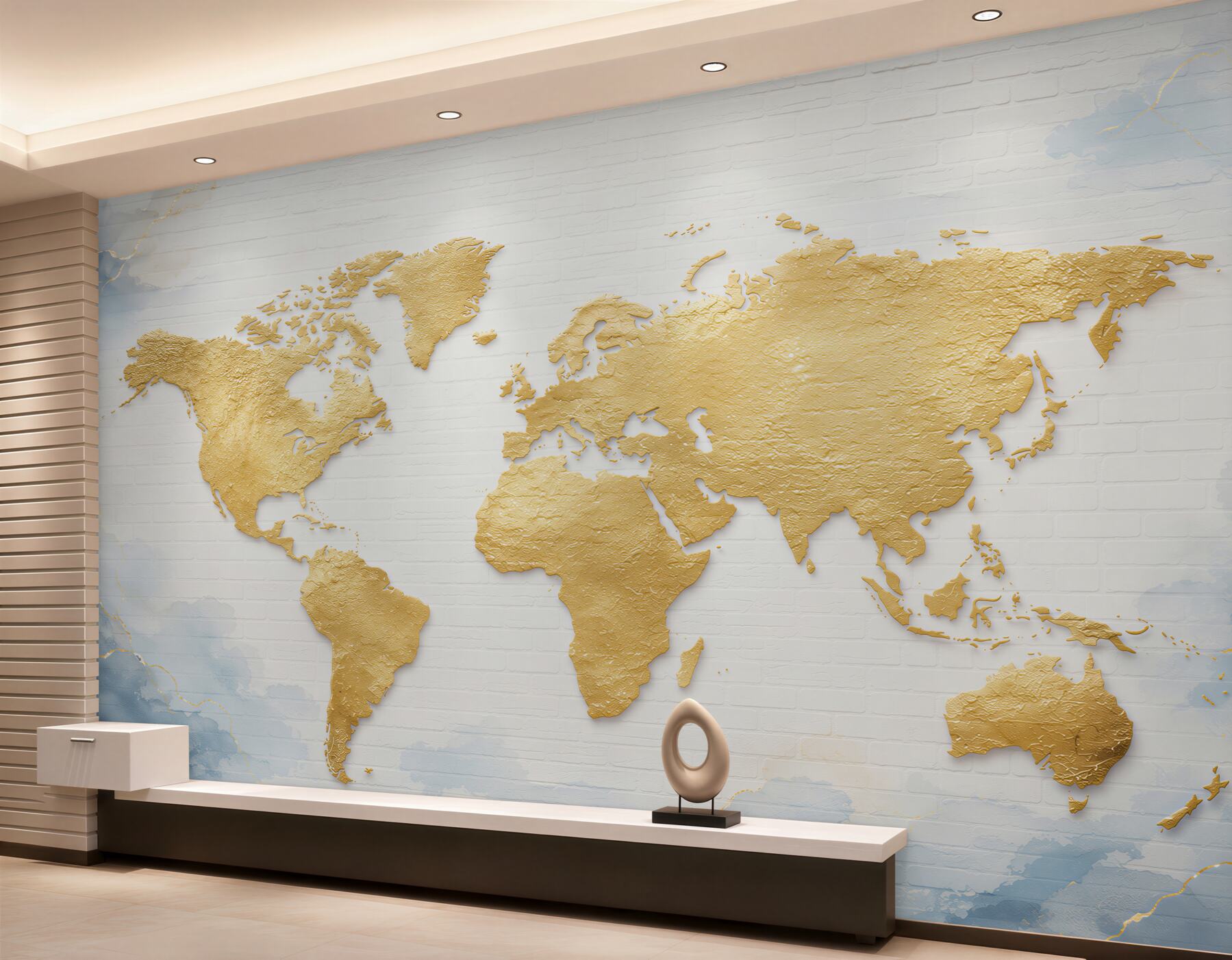 Fototapeta mapa świata złota na białej cegle elegancka?v23