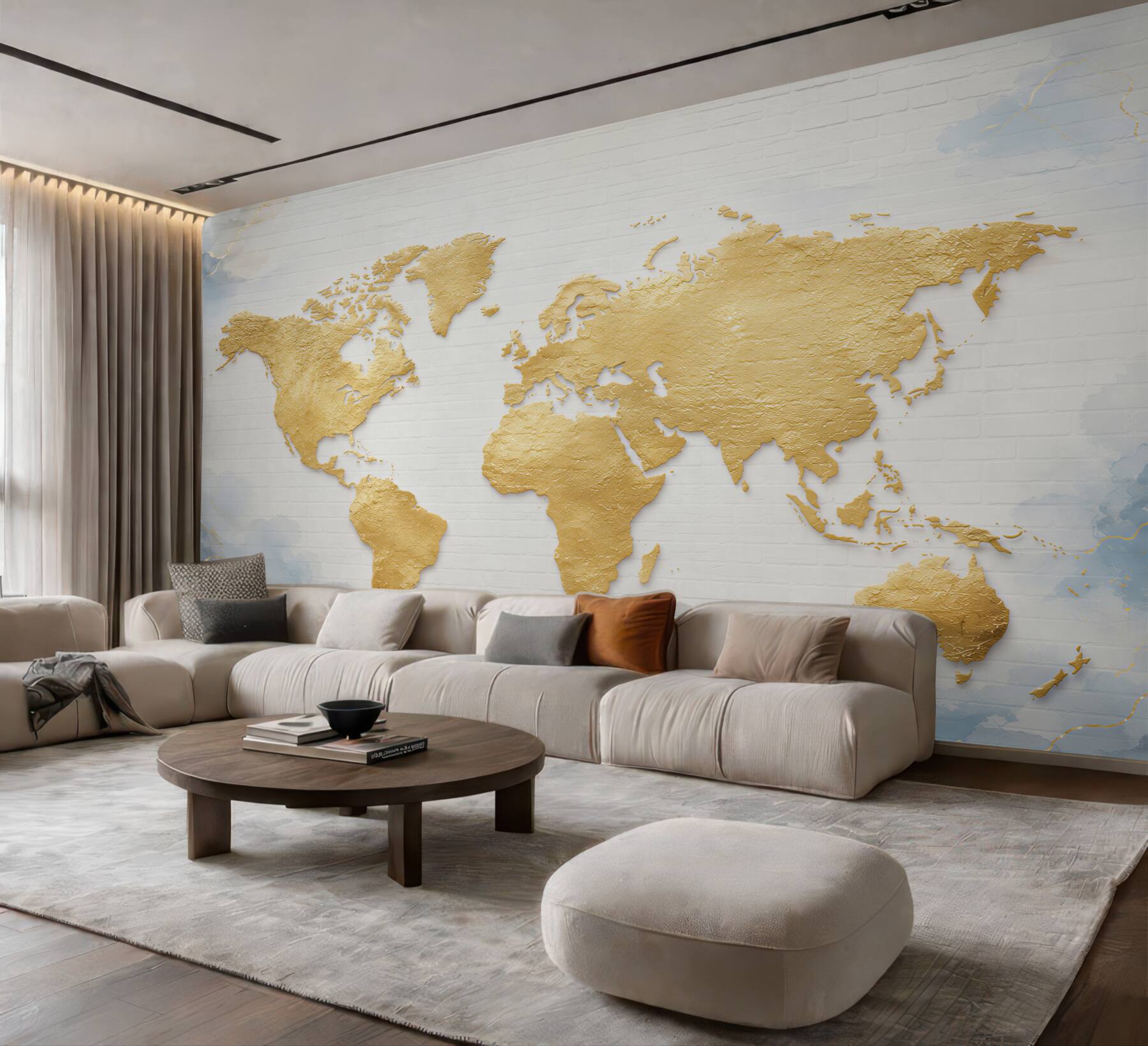 Fototapeta mapa świata złota na białej cegle elegancka?v23