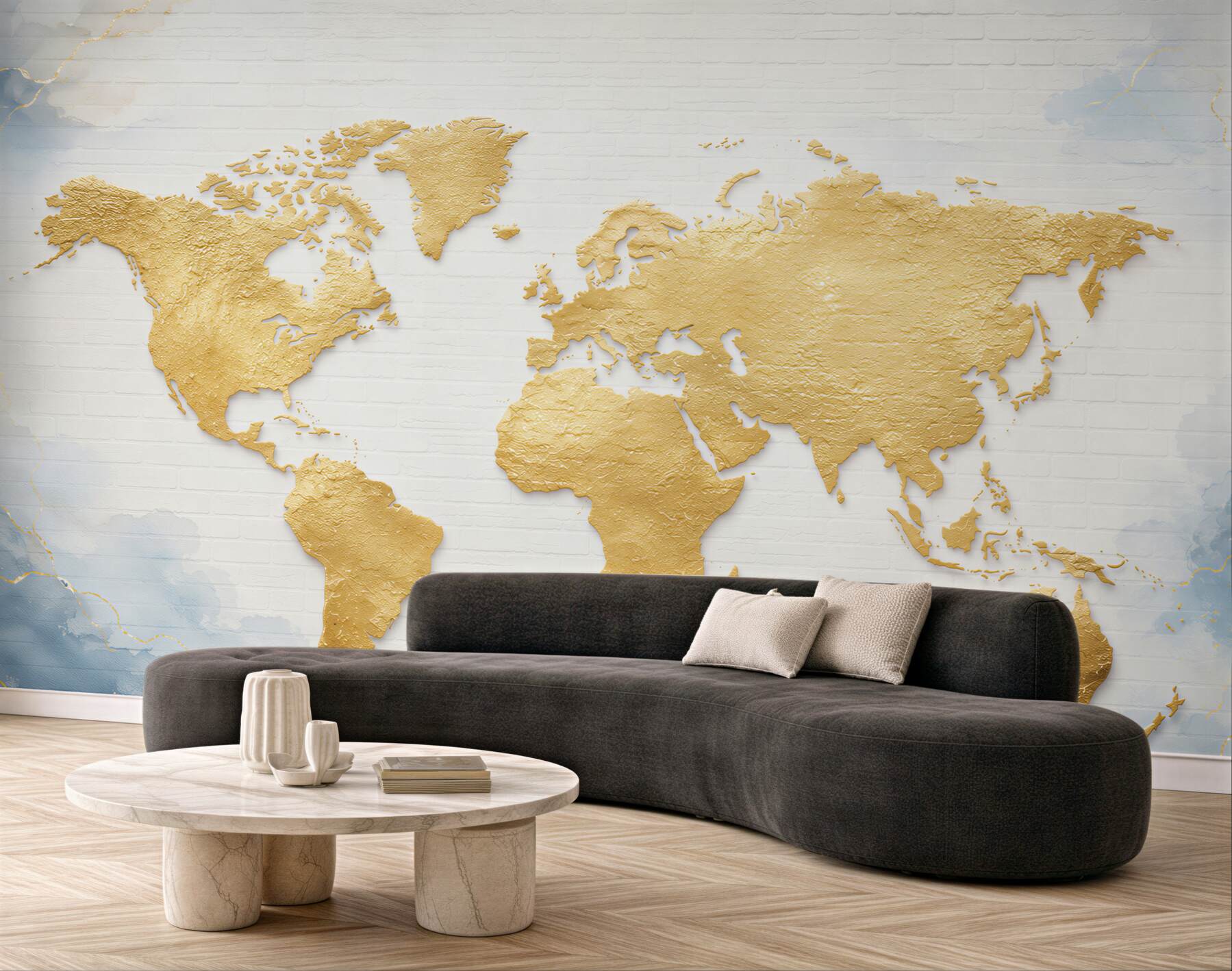 Fototapeta mapa świata złota na białej cegle elegancka?v23