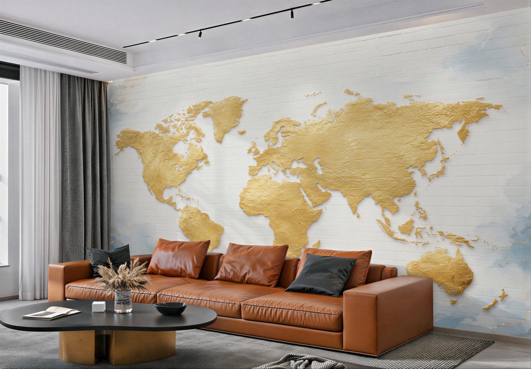 Fototapeta mapa świata złota na białej cegle elegancka?v23