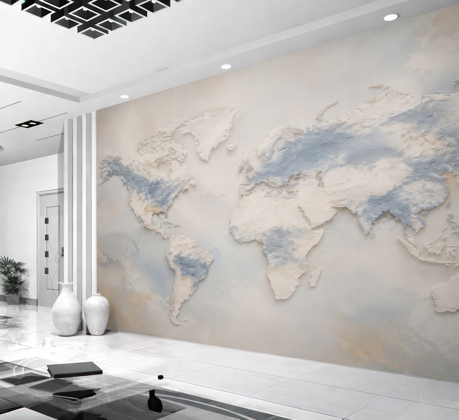 Fototapeta mapa świata 3D beżowo błękitna nowoczesna?v23