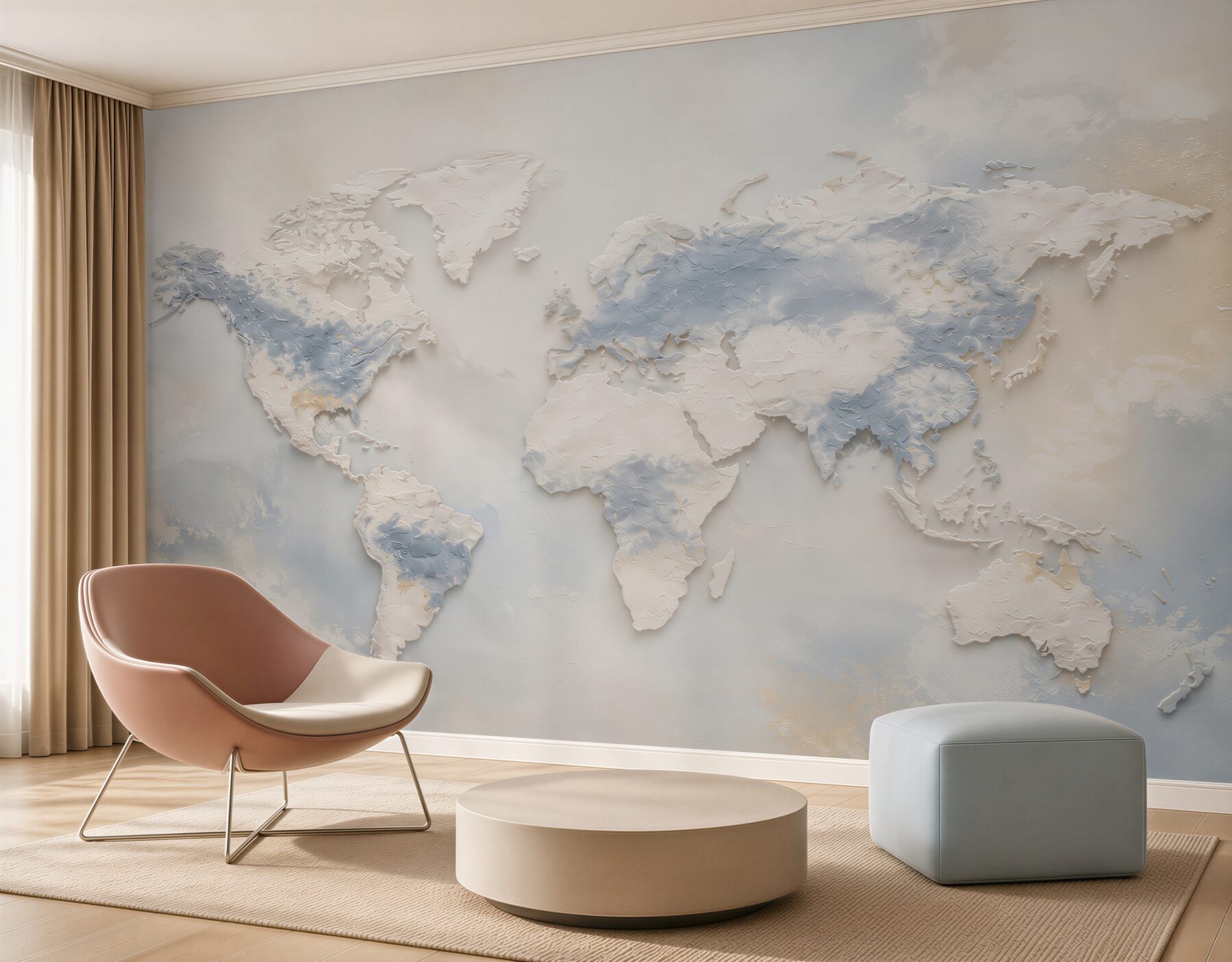 Fototapeta mapa świata 3D beżowo błękitna nowoczesna?v23